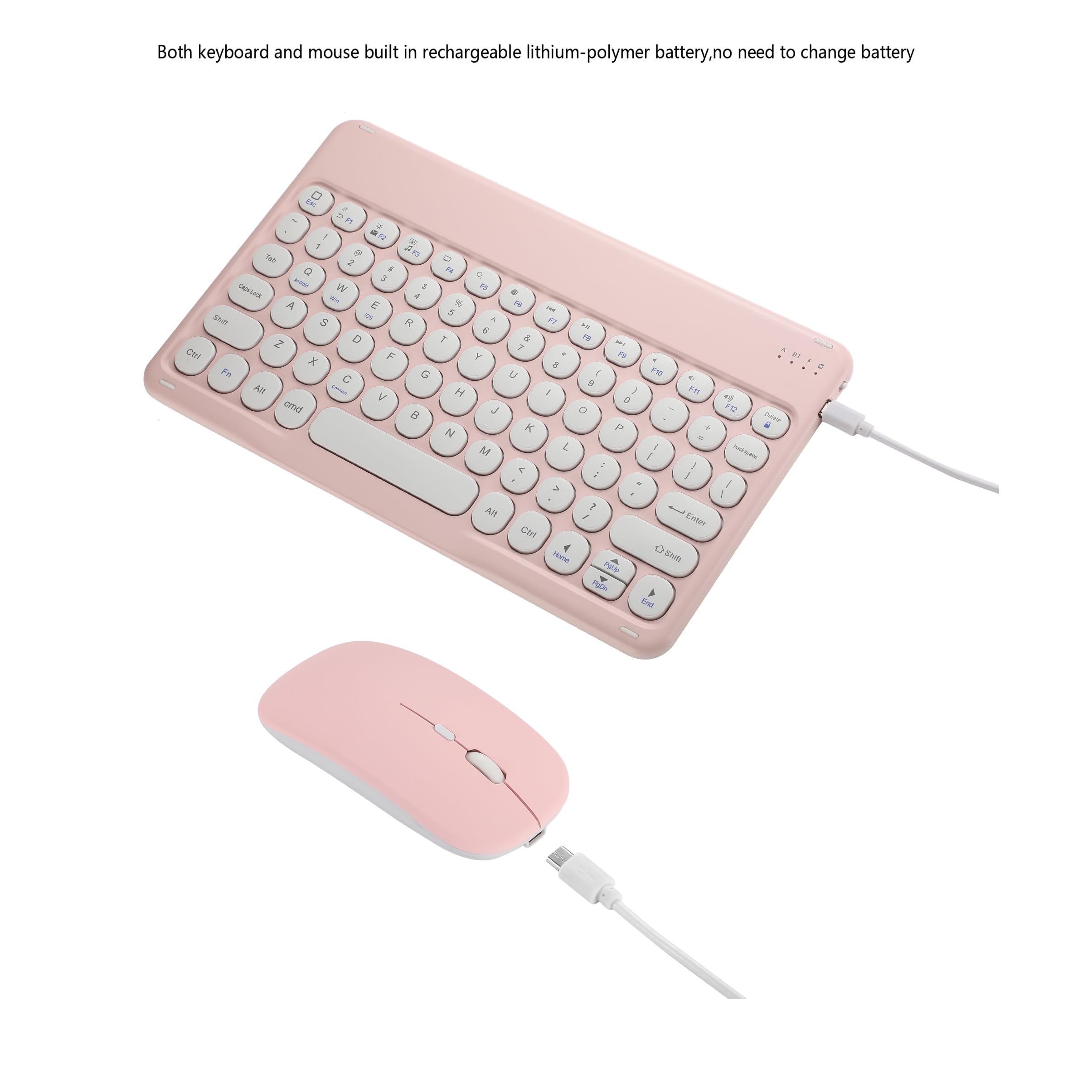 Ultra Slim Retro Bluetooth Keyboard and Mouse Combo - Compact Rechargeable Wireless Keyboard & Mouse for iPad, iPhone, Android, Windows Tablet & Smartphone (Pink) | Perfect for Home Office, Travel & Remote Work