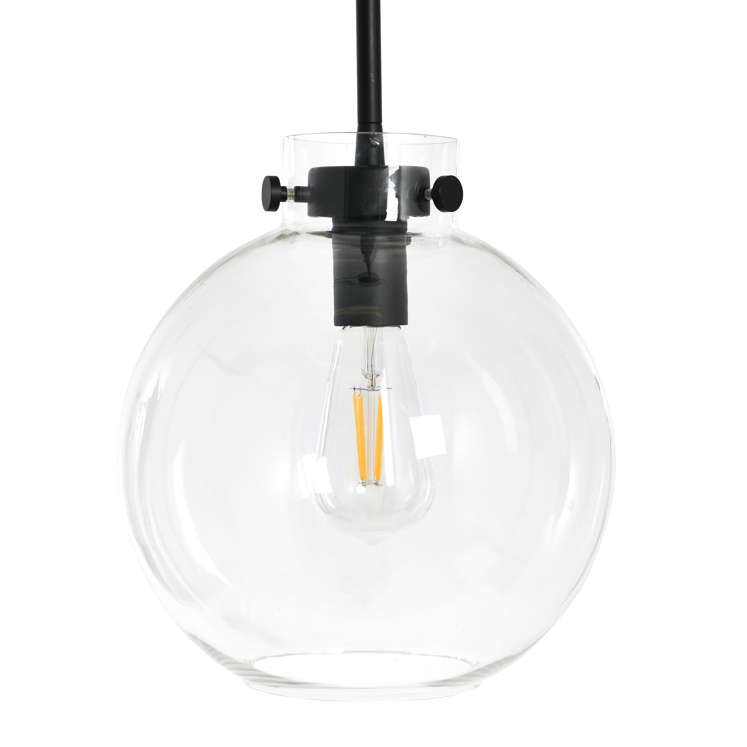 Marson Round Clear Glass and Metal Ceiling Light Fixture - Matte Black Finish - Modern Pendant Lighting for Kitchen, Dining Room, Bedroom, and Living Room