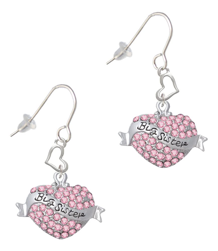 Delight Jewelry Silvertone Big Sister Banner Crystal Heart French Earrings – Perfect for Gifts, Sisterhood Celebrations & Special Occasions