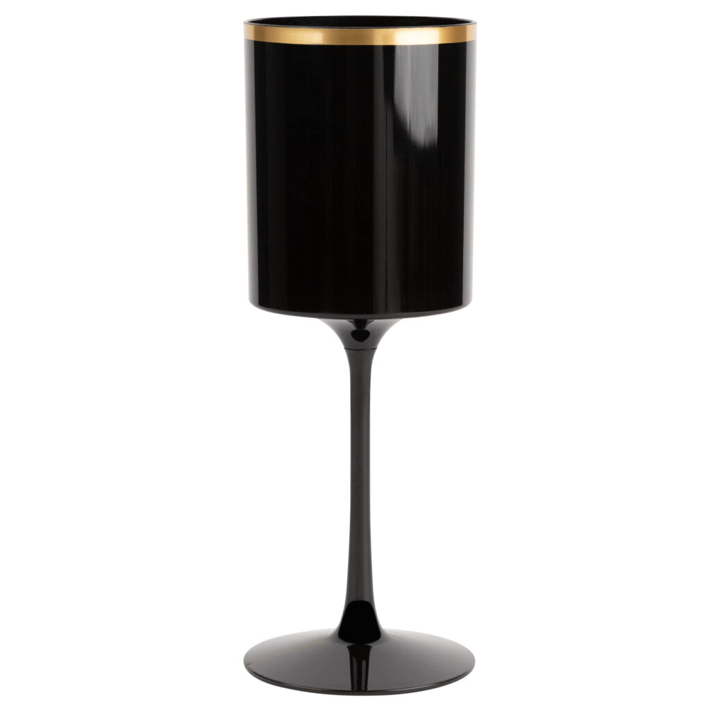 14 Oz Black and Gold Plastic Stemmed Wine Goblets - Set of 5 Shatterproof Cups for Parties, Weddings, and Outdoor Events