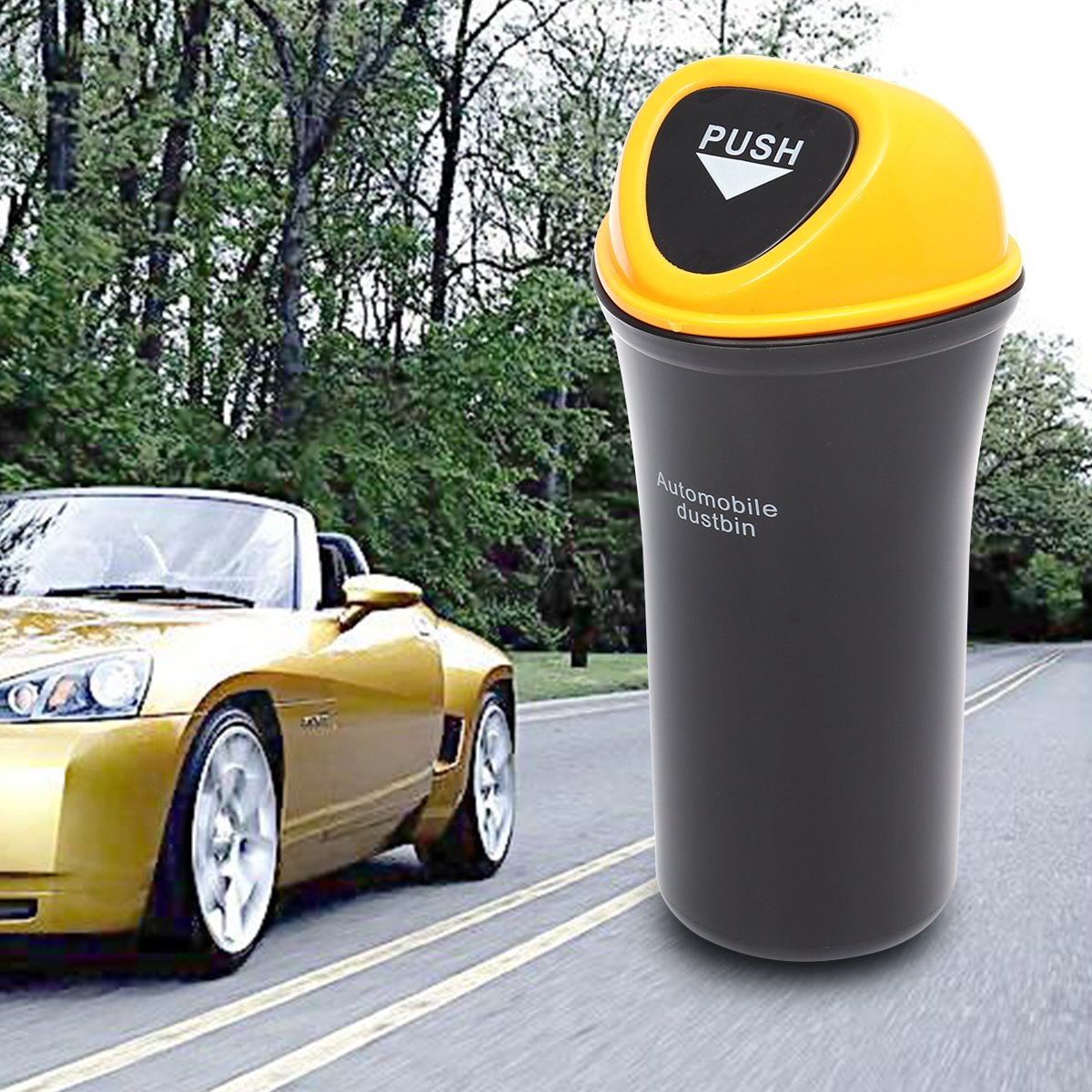 Leakproof Car Trash Can - Auto Vehicle Garbage Bin with Lid, Yellow (for Sedan, SUV, Truck & Road Trip Essentials)