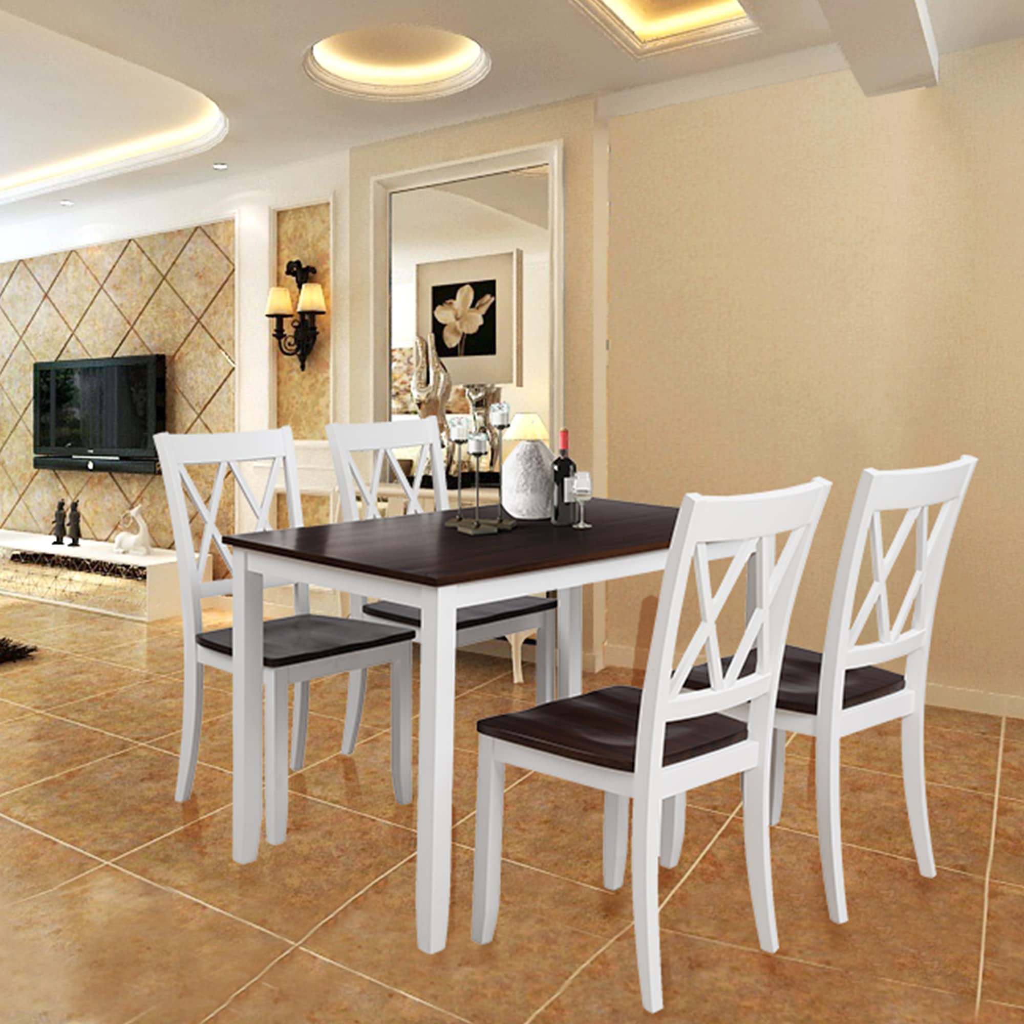 Harper & Bright Designs 5-Piece Wood Dining Table Set for 4, Compact Kitchen Table & Chairs in White & Cherry, Perfect for Small Spaces & Cozy Meals