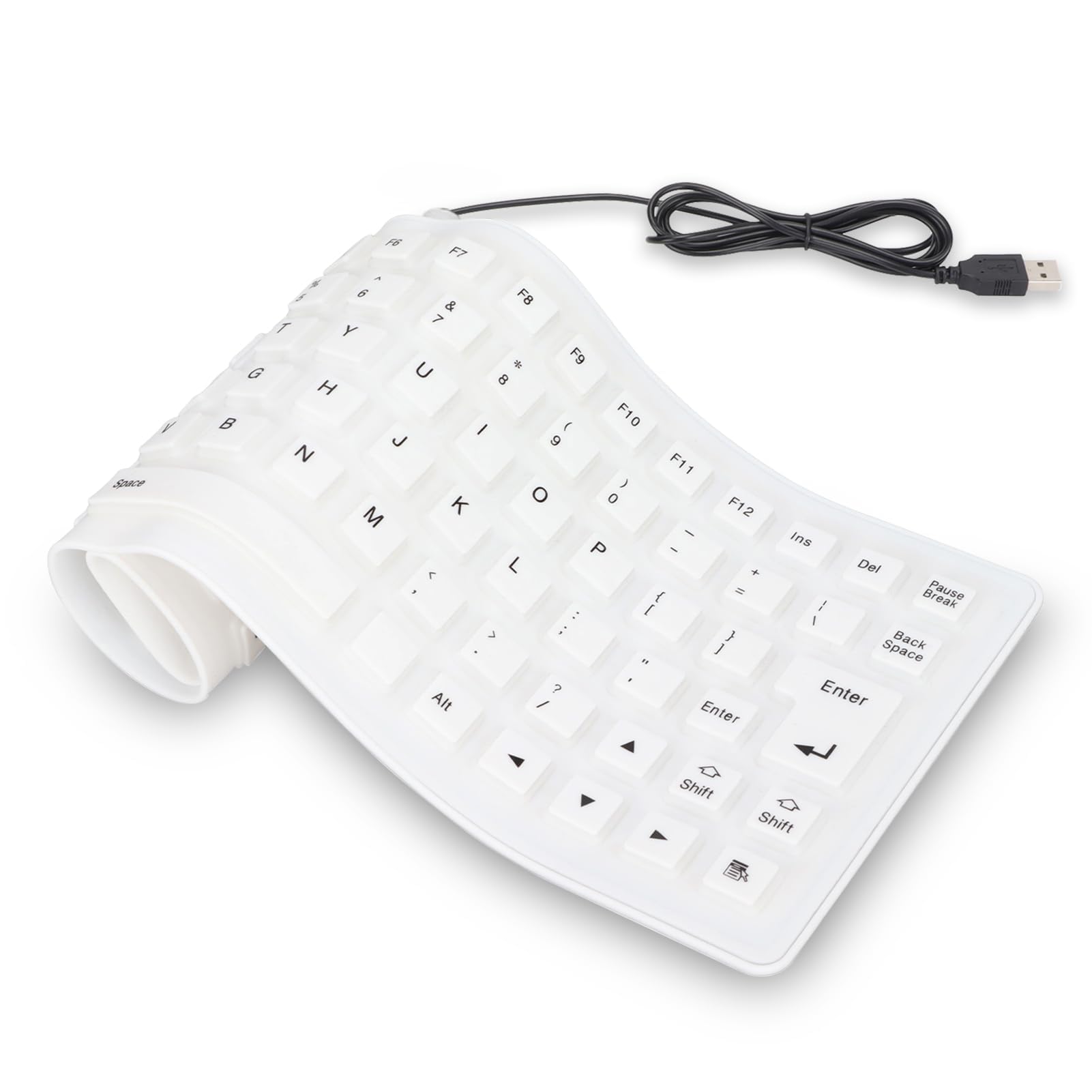 Foldable Silicone USB Keyboard 85 Keys - Waterproof, Silent & Soft Flexible Wired Keyboard for Laptop, PC, Mac - Perfect for Office, Travel & Home Use (White)