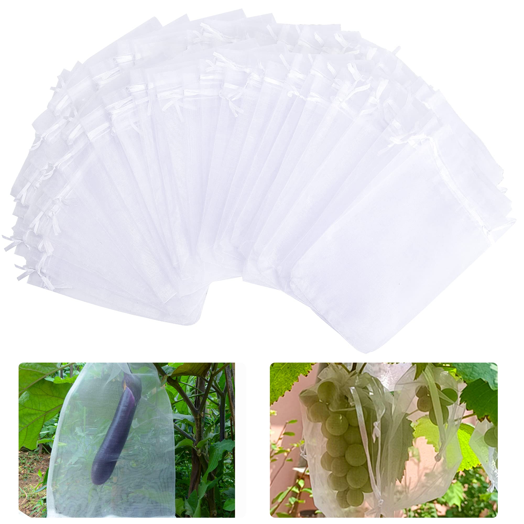 100 Pcs 8x12 Inch Organza Fruit Protection Bags with Drawstring - Breathable Mesh Barrier for Garden Plants, Fruit Trees & Vine Crops | Prevent Pests & Birds While Allowing Sunlight & Airflow