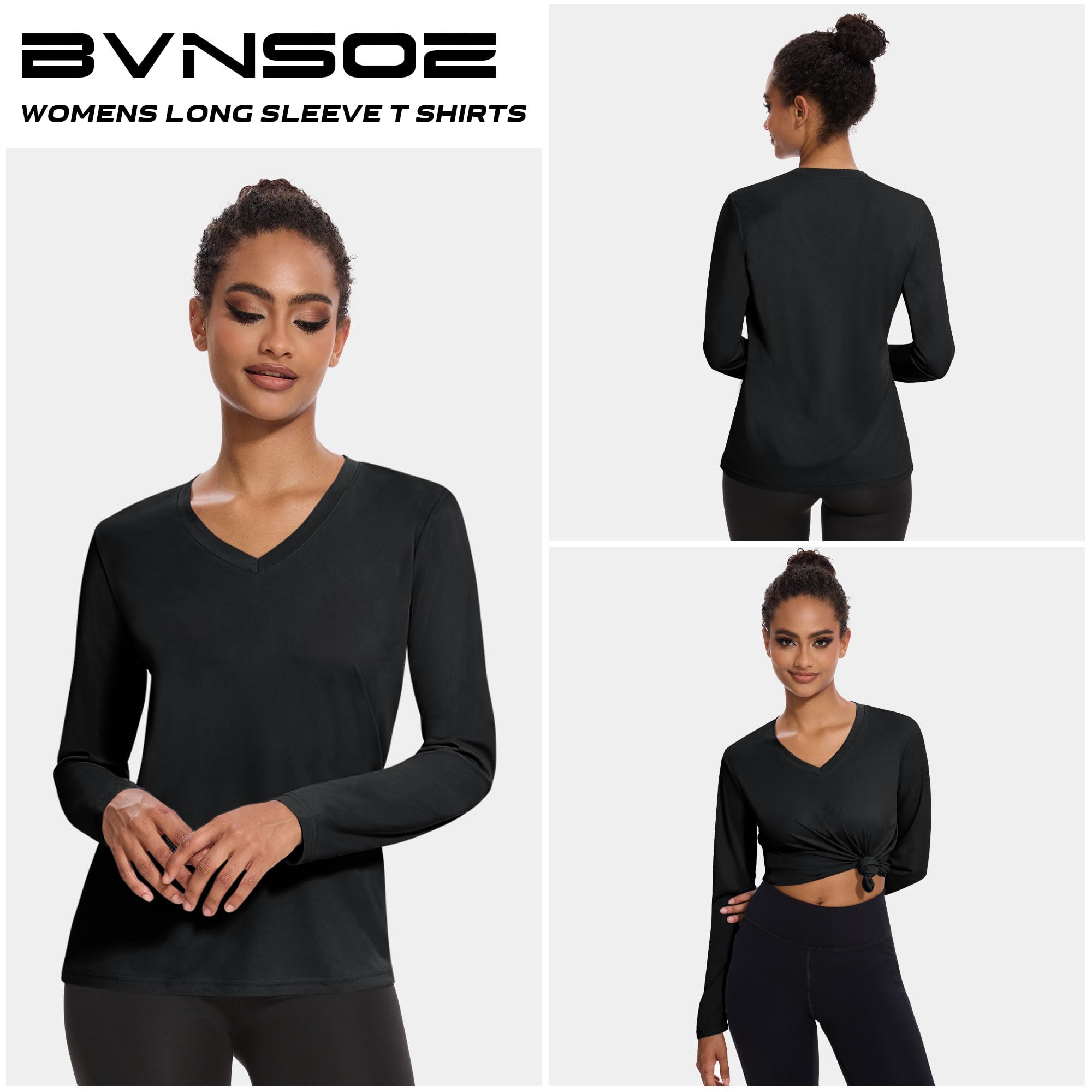 4-7 Pack Women's Moisture-Wicking Long Sleeve V-Neck Shirts - Breathable Workout Tops for Hiking, Yoga & Outdoor Activities