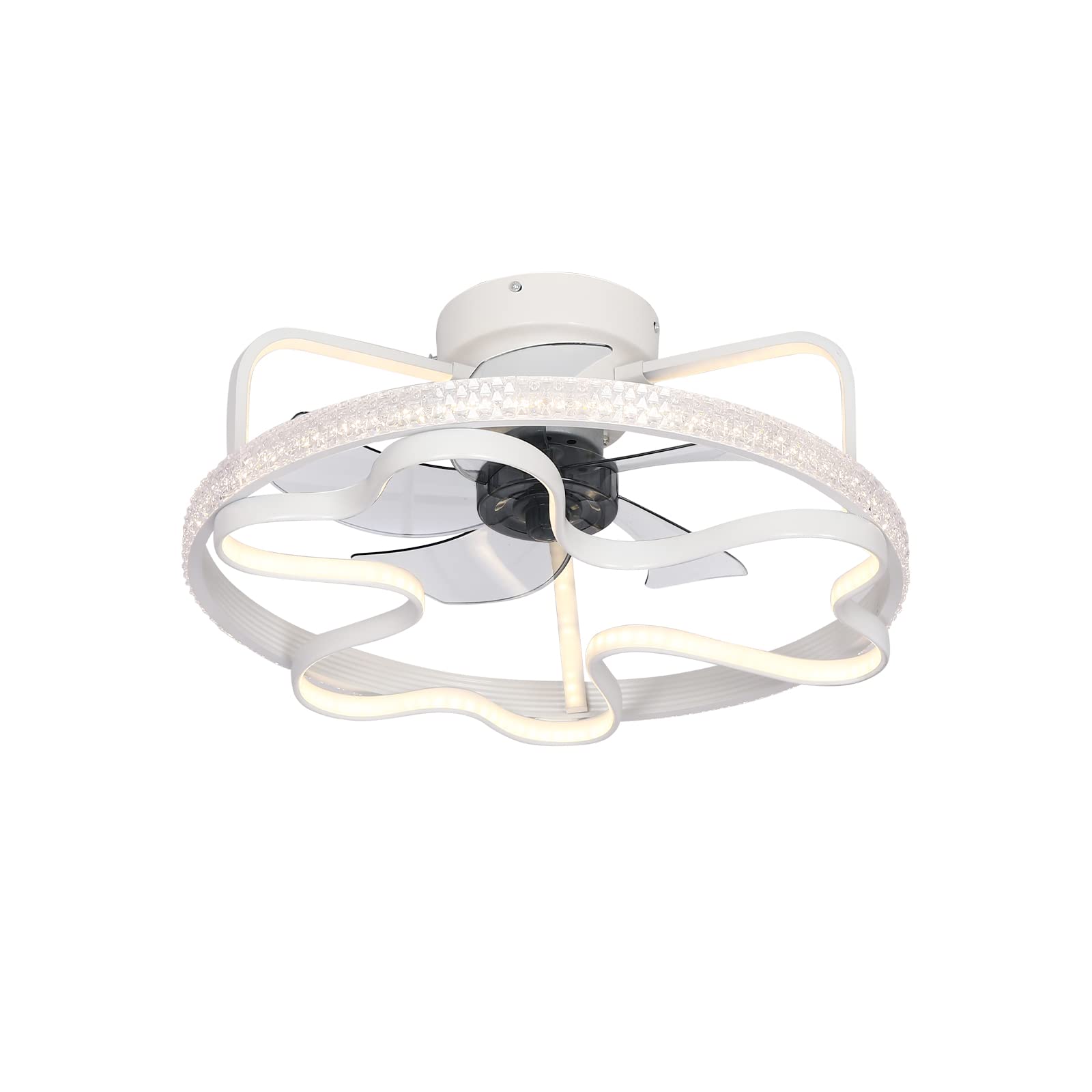 Modern Bladeless Ceiling Fan with Remote Control & LED Lights - Low Profile Flush Mount Indoor Ceiling Fan for Bedroom, Living Room, Kids Room - Quiet Energy Efficient Cooling Solution (White) | Perfect for Small Spaces, Home Office & Nursery