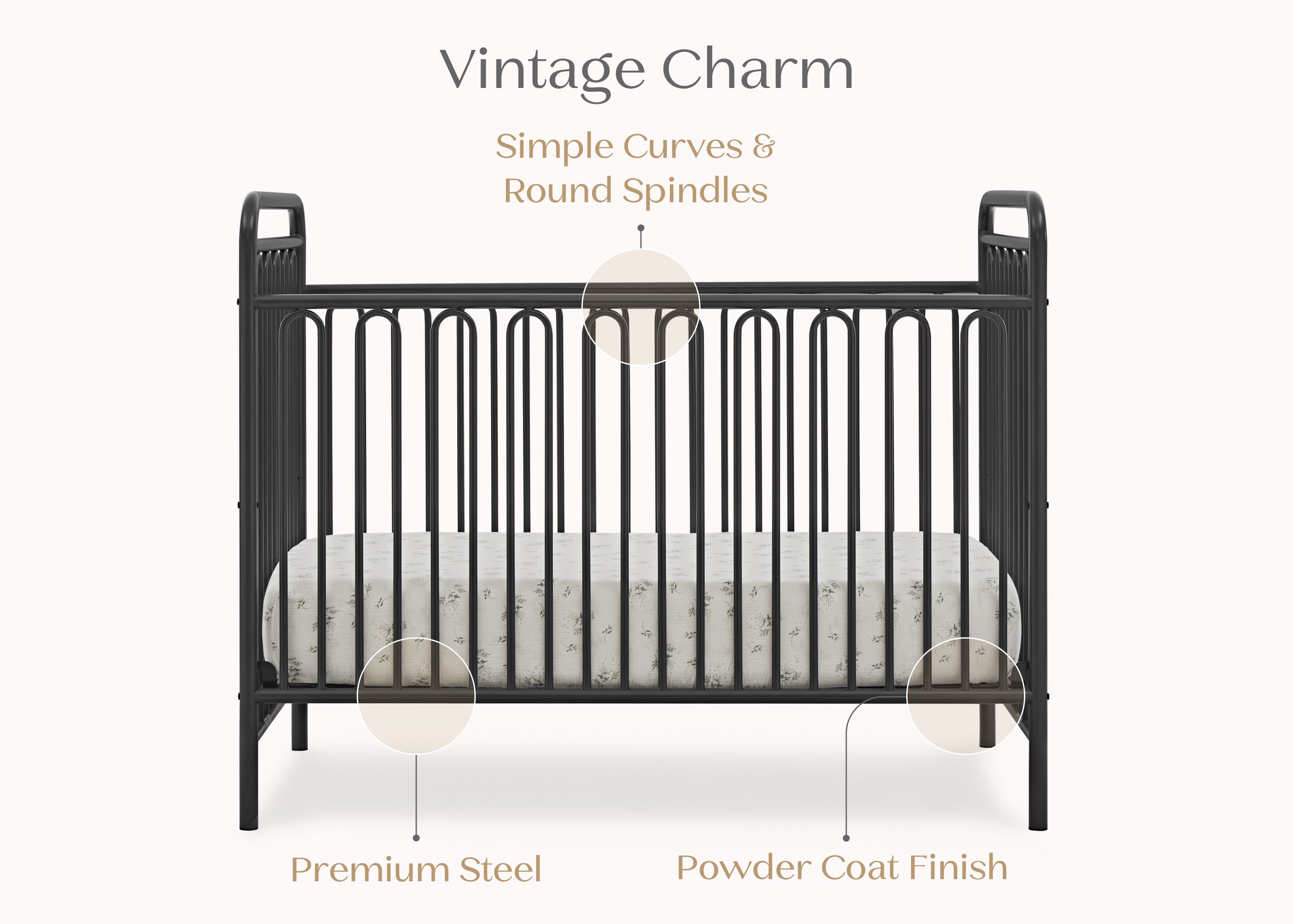 Darcy 4-in-1 Convertible Metal Baby Crib - Toddler Bed, Daybed & Full-Size Bed Conversion - Modern Nursery Furniture for Newborns to Teens (White) | Perfect for Small Spaces & Growing Families