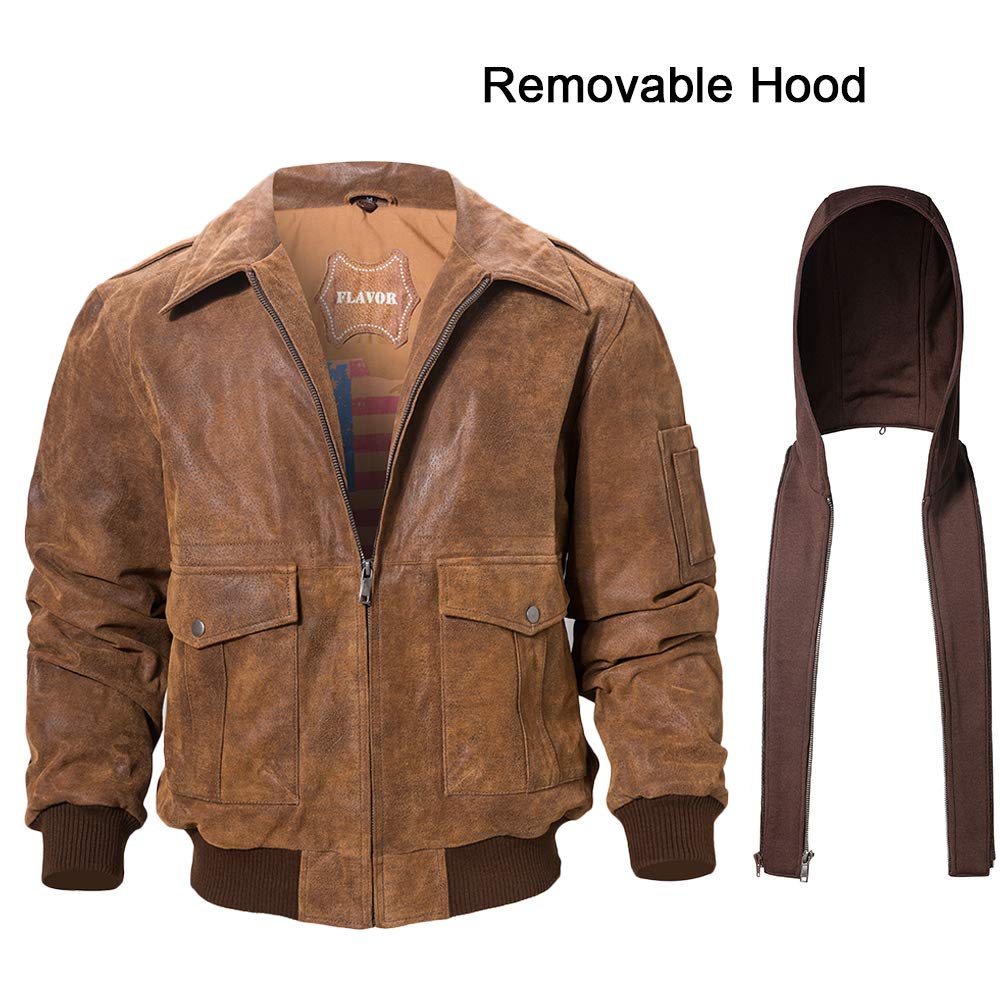 FLAVOR Men's Genuine Leather Flight Bomber Jacket - Classic Air Force Aviator Style Jacket for Men - Perfect for Motorcycle Riding, Casual Wear & Outdoor Adventures