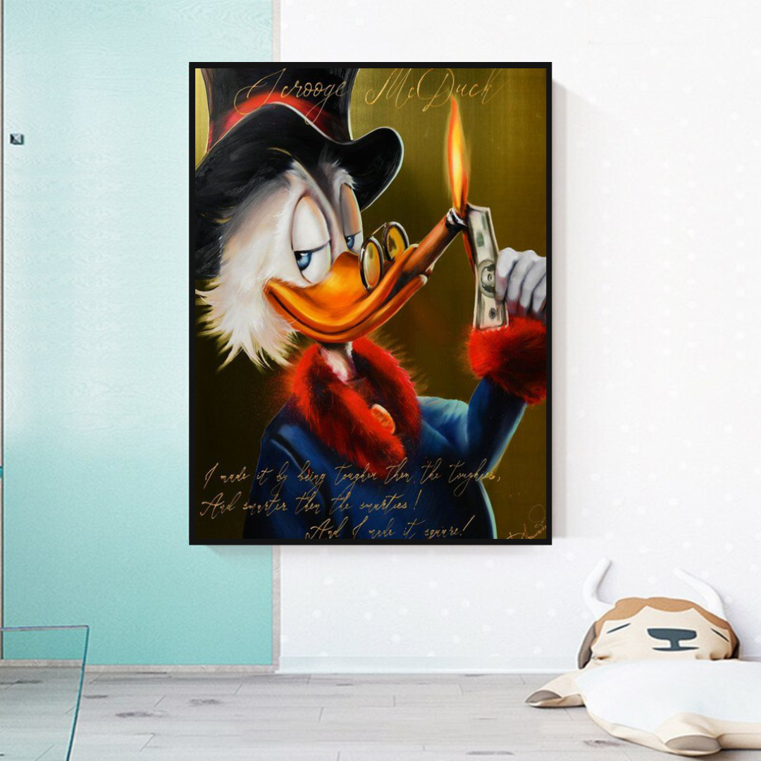 Scrooge McDuck Money Cigar Millionaire Canvas Wall Art - Disney Ducktales Inspired Decor for Living Room, Office & Man Cave