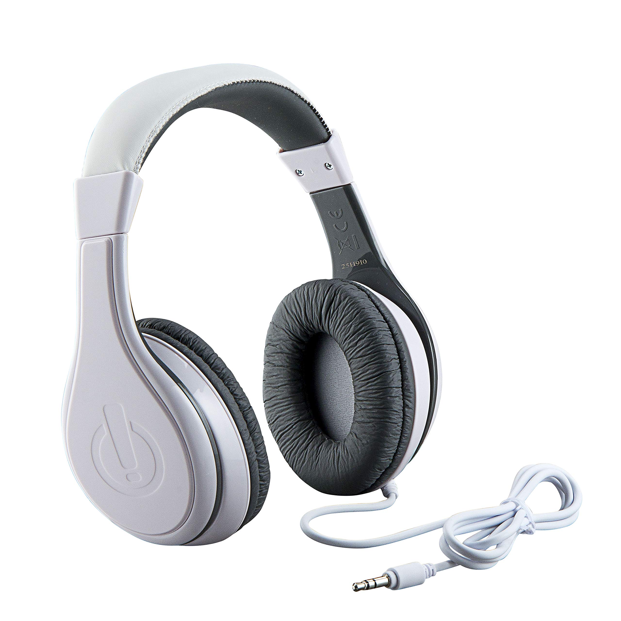 eKids Wired Over-Ear Headphones for Children - Stereo Sound, 3.5mm Jack, Tangle-Free Cord & Volume Limiting - Perfect for Travel, School & Home Use (White)