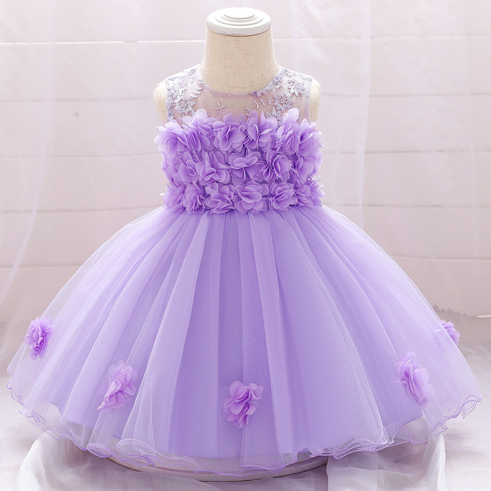 **Baby Girl Birthday Dress Toddler Summer Lace Sleeveless Formal Princess Gown – Perfect for Parties, Photos & Special Occasions**