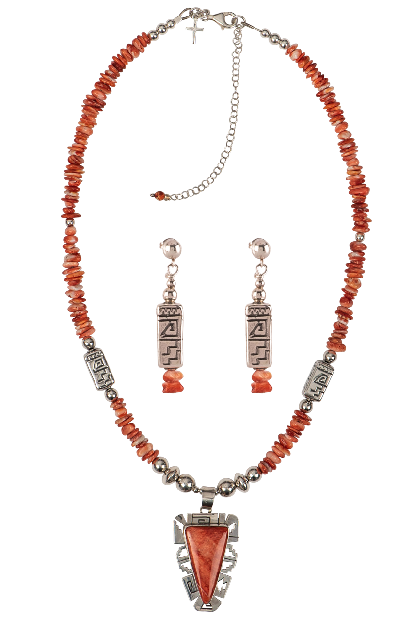 Sweet Tea Jewelry Orange Aztec Set - Handmade Boho Necklace & Earrings for Women | Perfect for Festivals, Beach Vacations & Everyday Boho Style