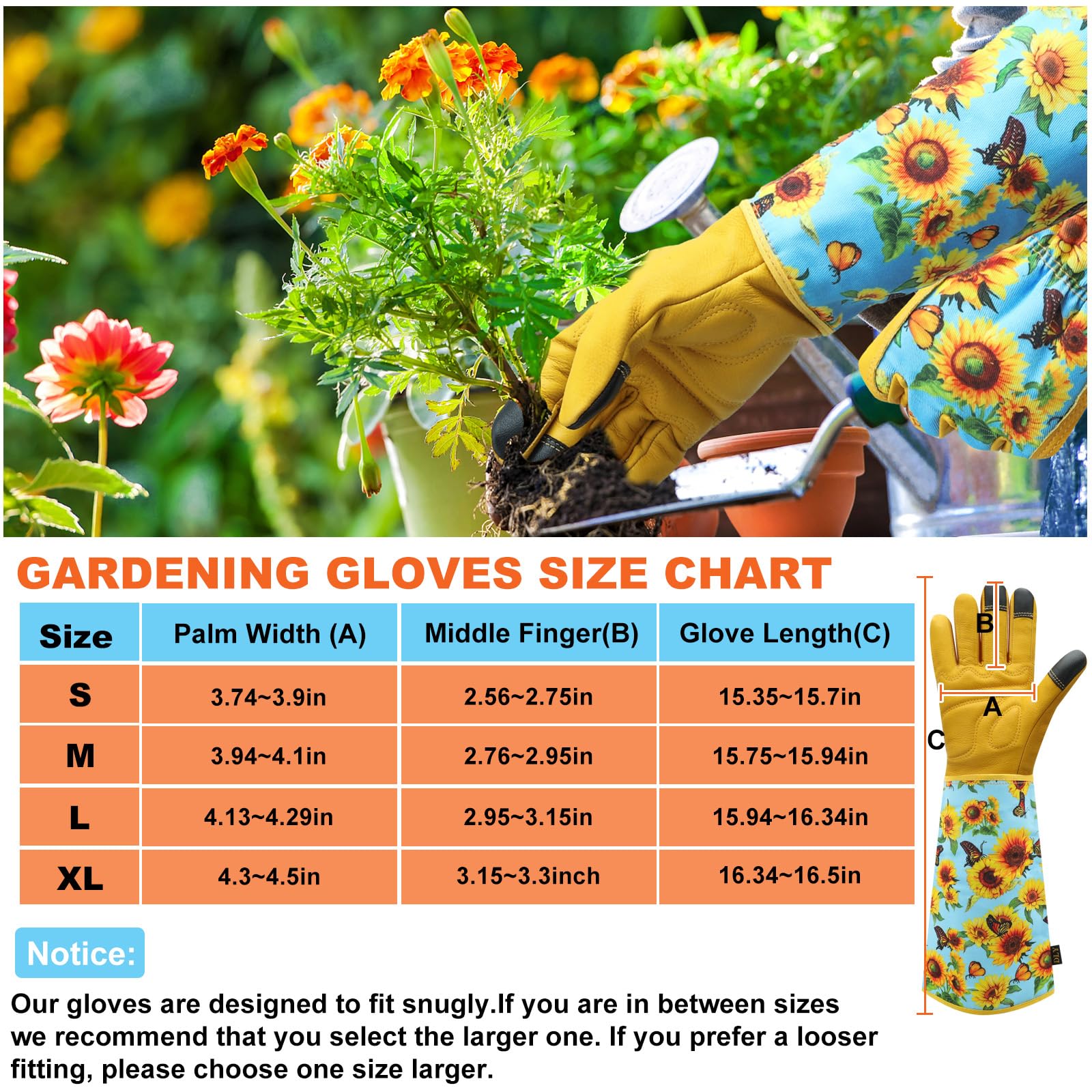 DLY Women's Thorn Proof Gardening Gloves - Breathable Cowhide Leather Gauntlet for Outdoor Work (X-Large, Blue) | Ideal for Rose Pruning, Landscaping & Yard Maintenance