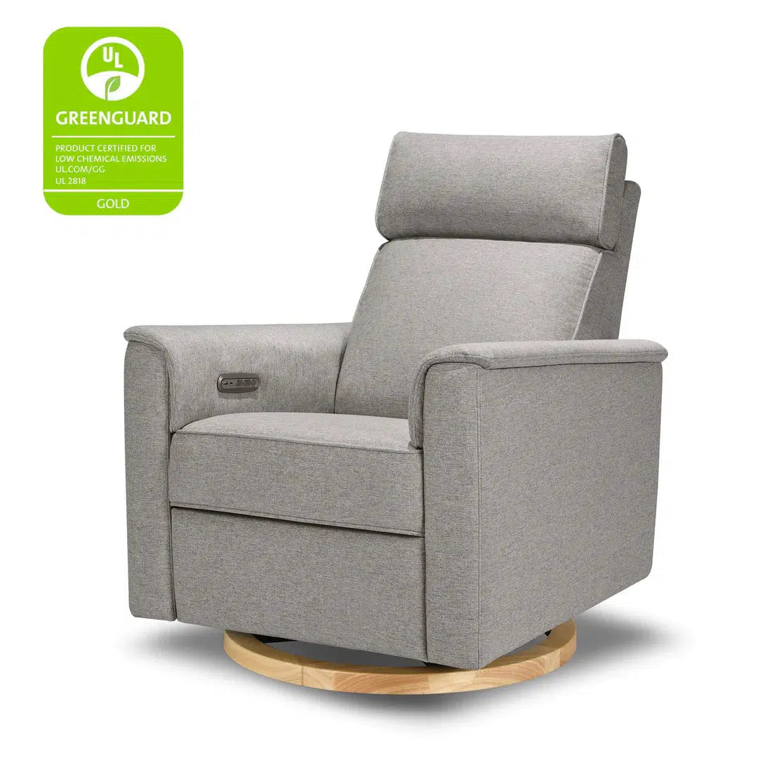 Monogram by Namesake Willa Power Recliner with Adjustable Headrest - Performance Grey Eco Weave & Wood Base (Exclusive) - Perfect for Living Room, Home Theater & Office Relaxation