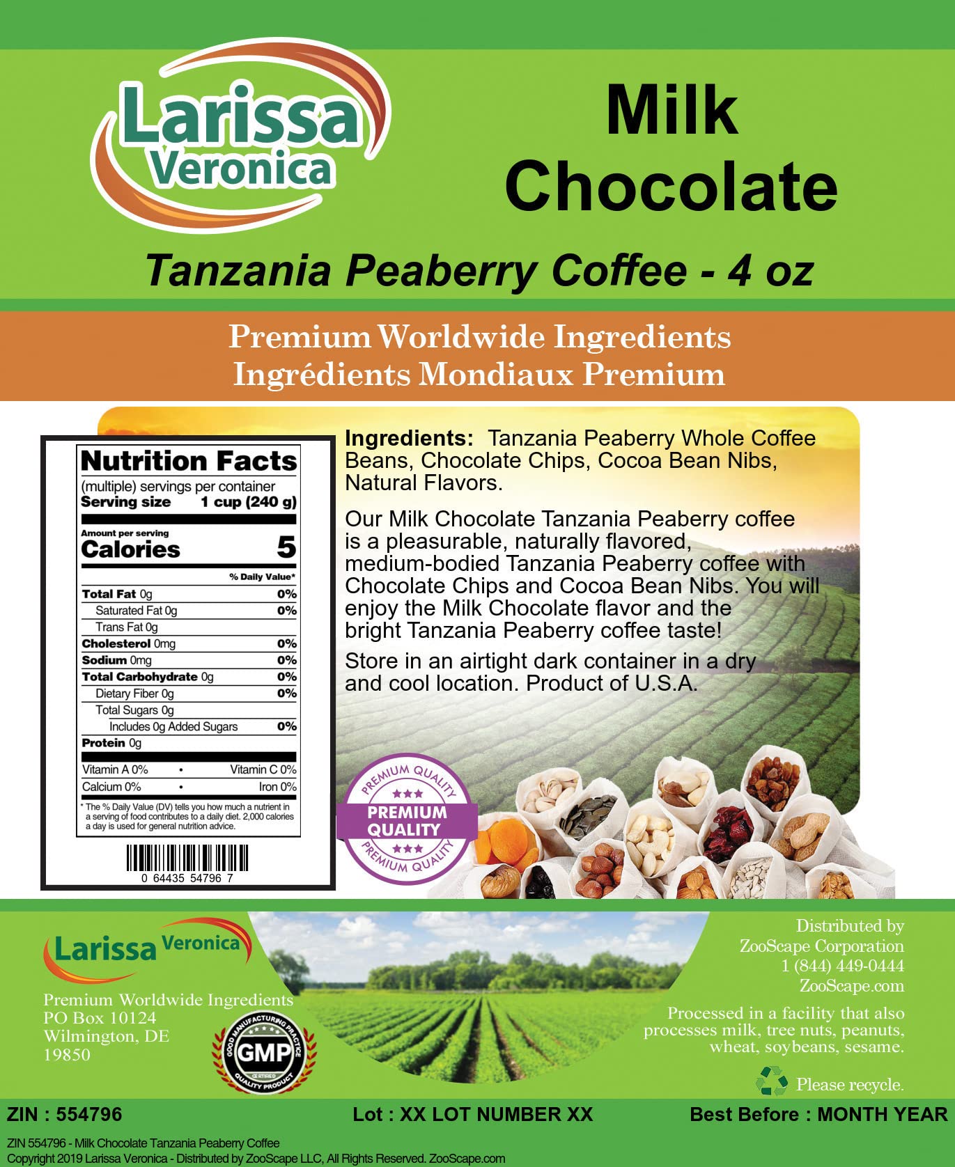 Premium Milk Chocolate Tanzania Peaberry Coffee Beans - Gourmet Naturally Flavored Whole Bean Coffee (4 oz, 3-Pack) - Perfect for Gifting, Office Brewing & After-Dinner Dessert Pairing