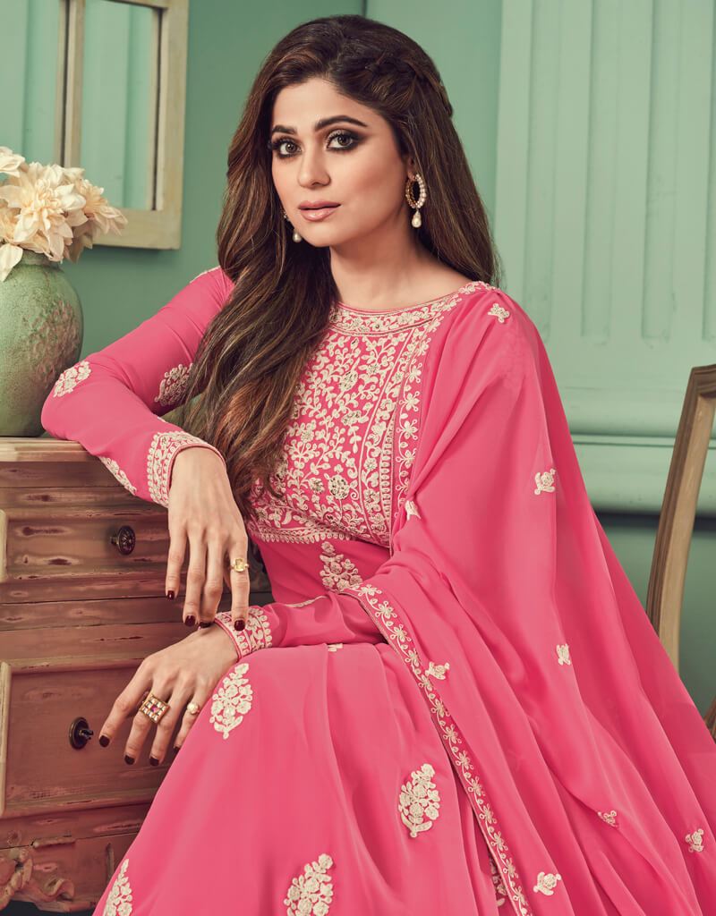 Elegant Baby Pink Anarkali Style Suits in Real Georgette Fabric for Women - Perfect for Weddings, Parties & Festive Occasions