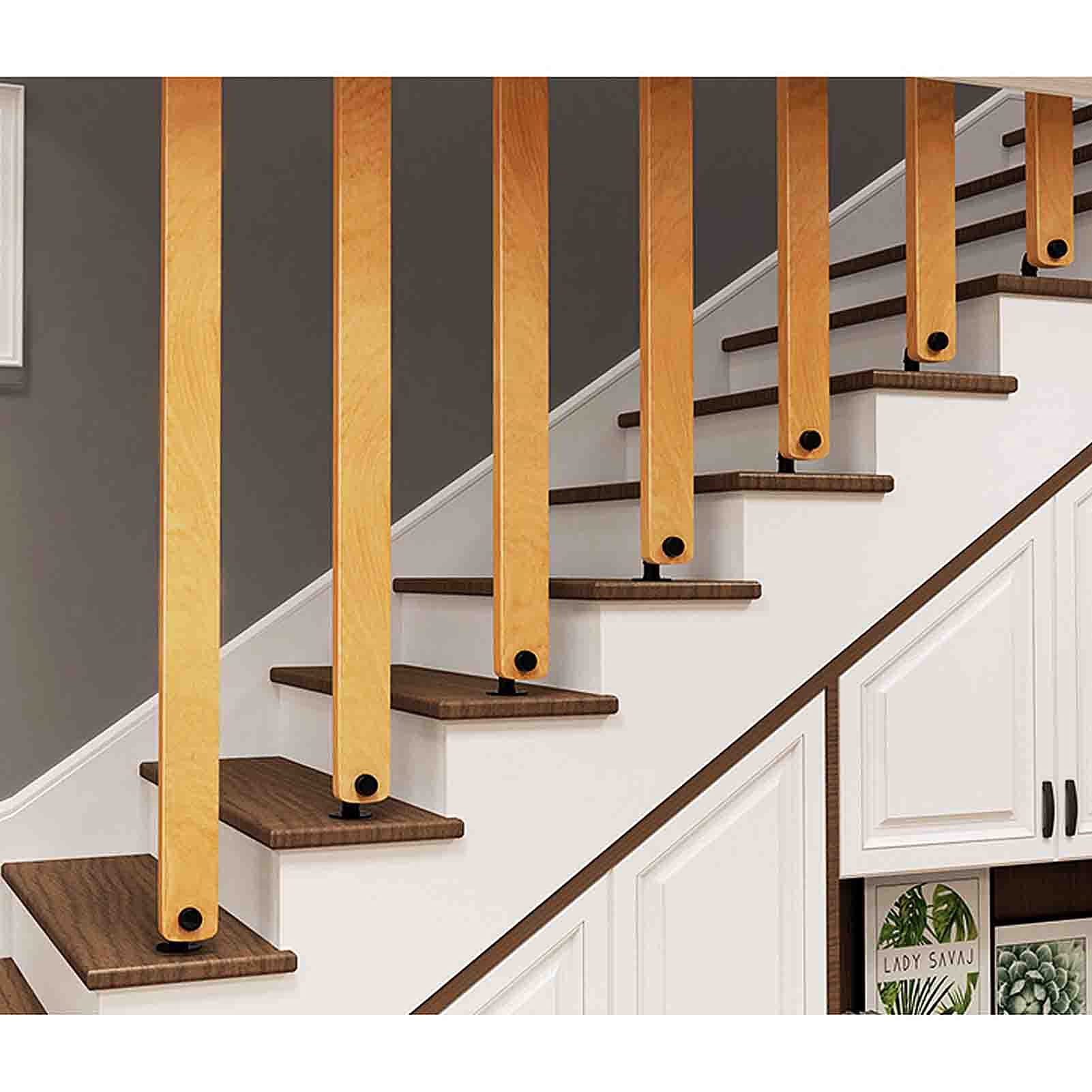 Solid Wood Stair Handrail Kit - Indoor & Outdoor Safety Railing for Loft, Porch, Deck, and Steps - Durable Wooden Banister with Support Poles for Home and Garden Use (1pc)