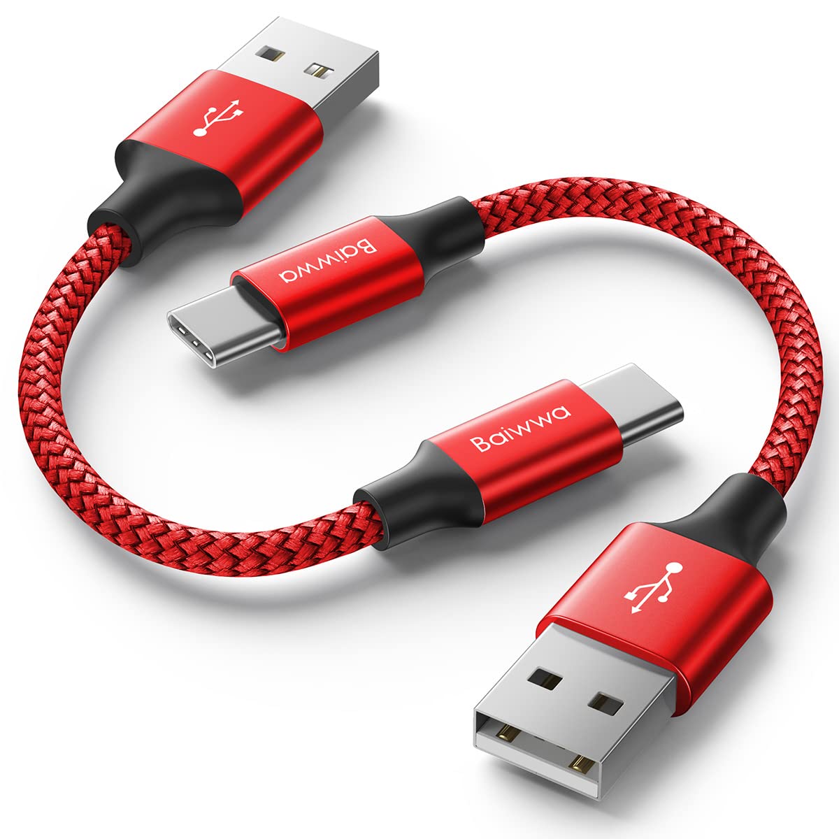 Baiwwa 2-Pack 1ft USB C Cable [3A Fast Charging] Braided USB A to Type C Cord for Samsung Galaxy S22/S21/S20/S10/S9/Note 20/A72/A71/A52/A51 - Perfect for Home, Office & Travel Charging