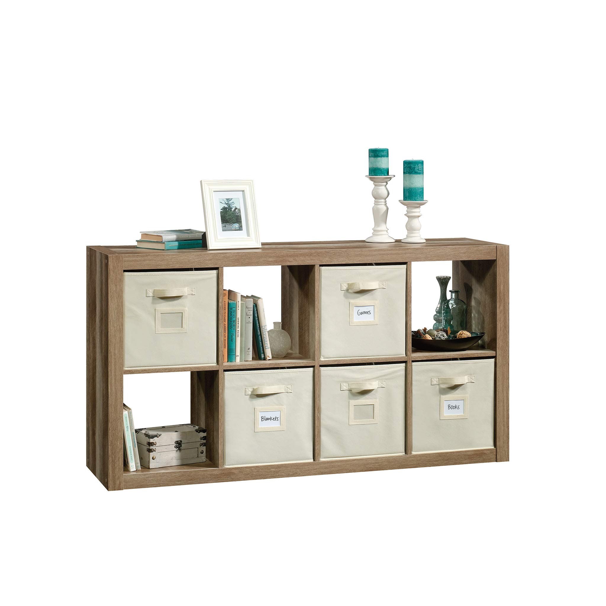 Sauder Stow-Away 8-Cube Organizer - Versatile Storage Shelf for Home & Office - Cube Bookshelf with Lintel Oak Finish - Perfect for Living Room, Bedroom, or Kids Room Organization