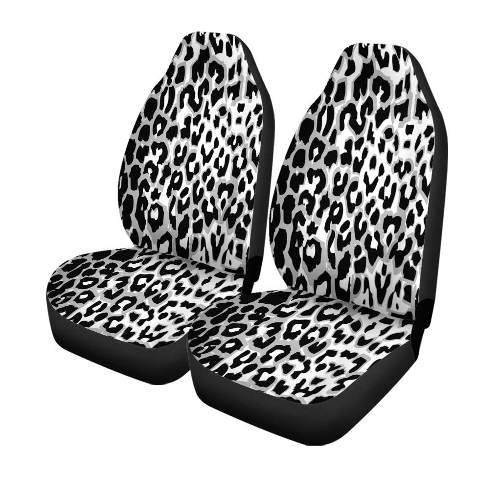 Pinbeam Universal Fit Car Seat Covers - 2-Piece Set with Brown Animal Print & Black/White Leopard Pattern - Durable Auto Accessories for Cars, Trucks & SUVs - Perfect for Road Trips, Daily Commute & Interior Protection