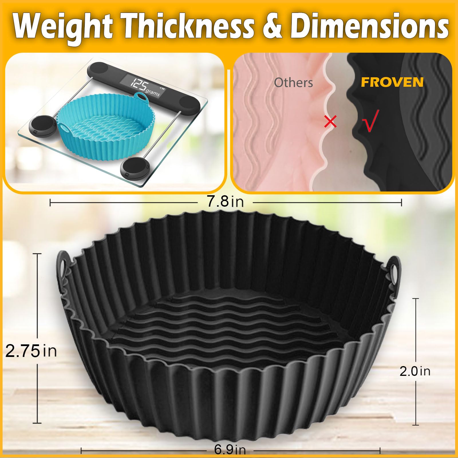 **Non-Stick Air Fryer Silicone Liners 7.8 Inch (2-Pack) – Fits 3-6QT Air Fryers, Compatible with Ninja AF101/AF161/AF150, Gourmia, COSORI & More – Thickened, Weighted & Sturdy – 100% Food Safe – Black & Cyan – Perfect for Healthy Cooking, Baking & Frying**