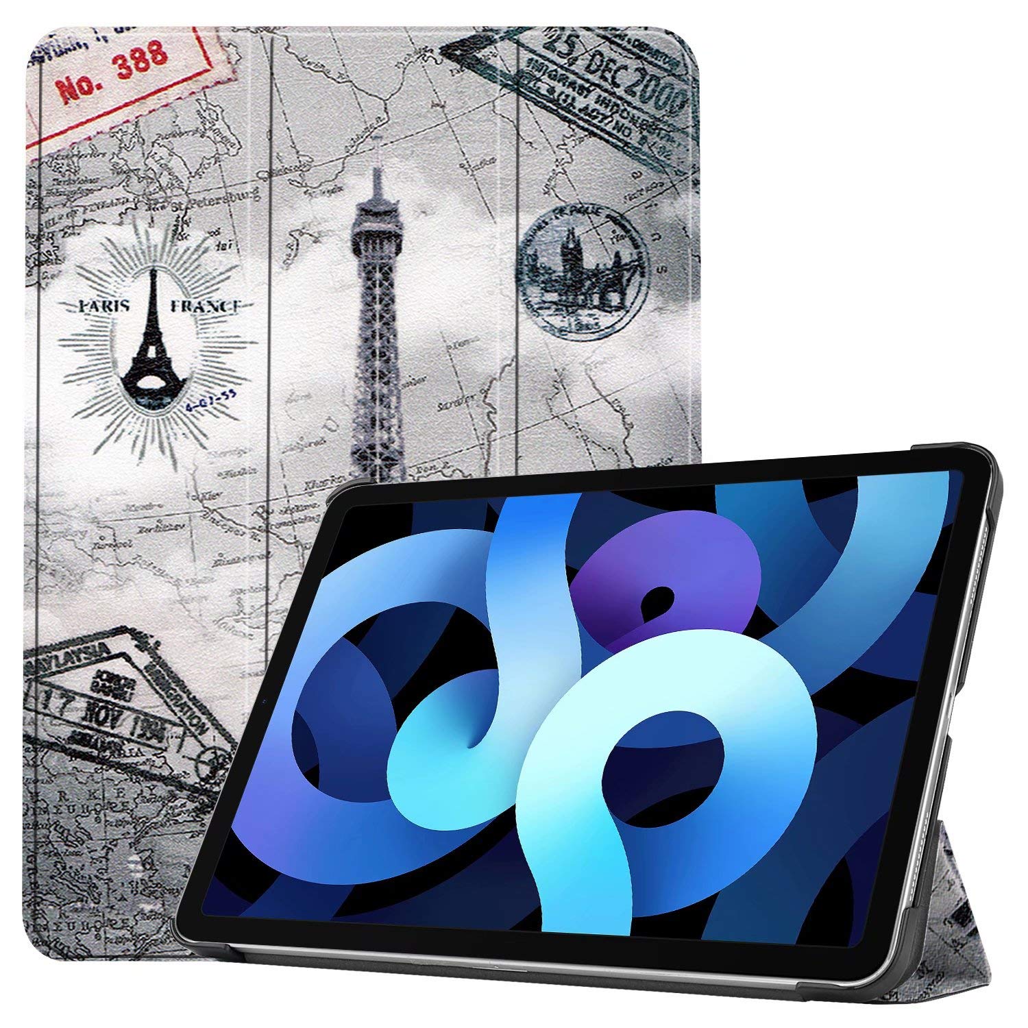 Ultra Slim Trifold Stand Cover with Wireless Charging for iPad Air 4 10.9 inch (4th Gen 2020) - Auto Sleep/Wake Full Body Protective Smart Case | Perfect for Work, Travel & Home Use (Retro Tower Design)