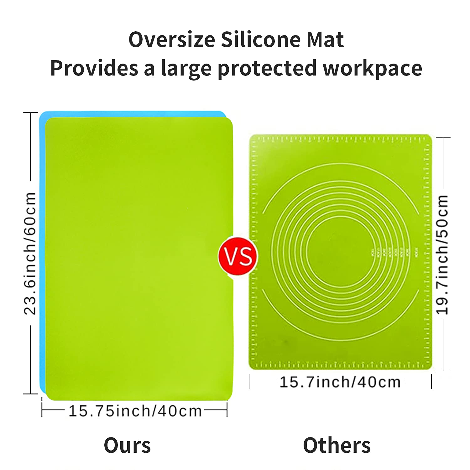 2 Pack Extra Large Silicone Mats for Crafts & Baking - Heat Resistant, Non-Slip Kitchen Countertop Protector & Dough Rolling Pad - Reusable, Dishwasher Safe (Blue & Green, 23.6