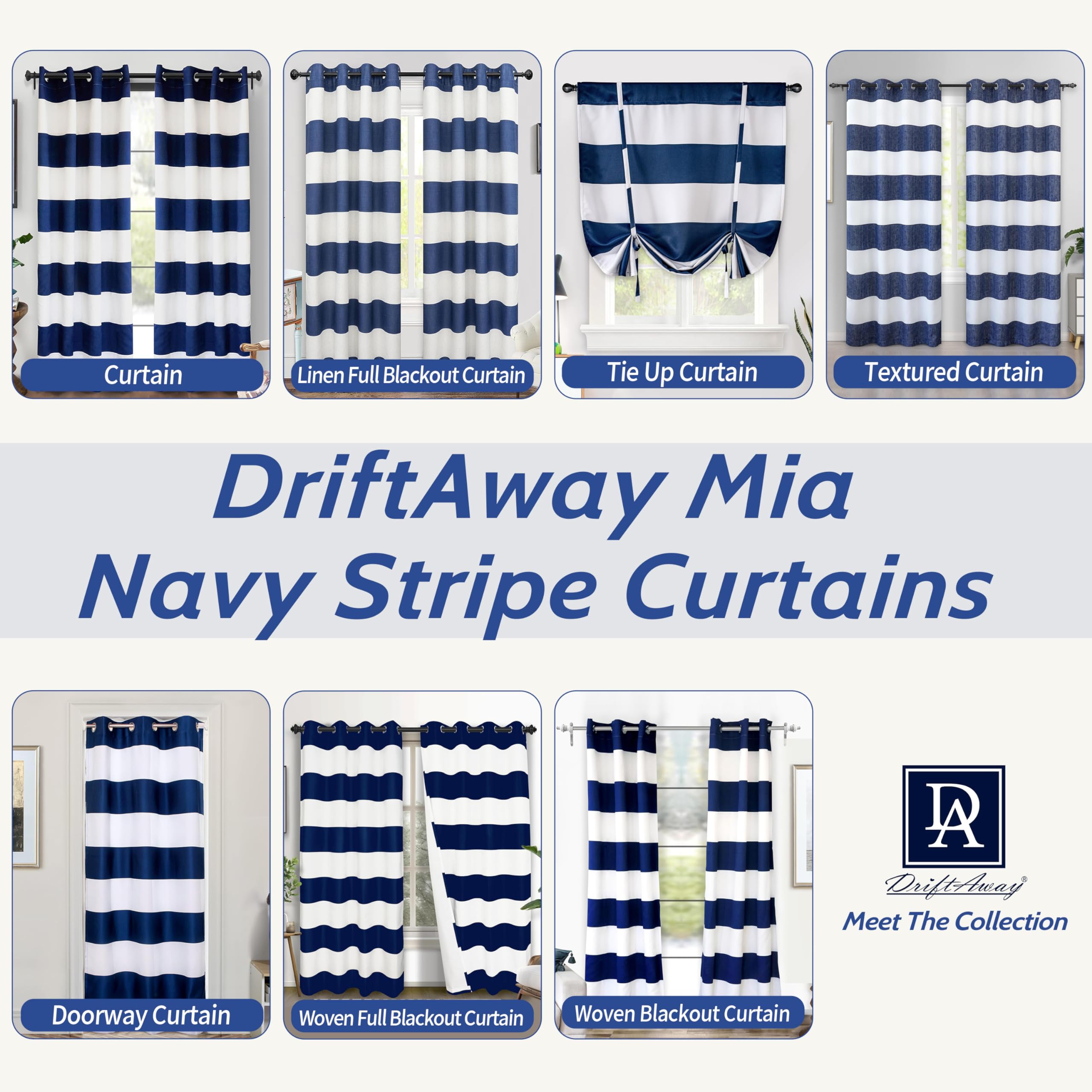 DriftAway Navy Stripe Pattern Room Darkening Tie Up Curtains - 45