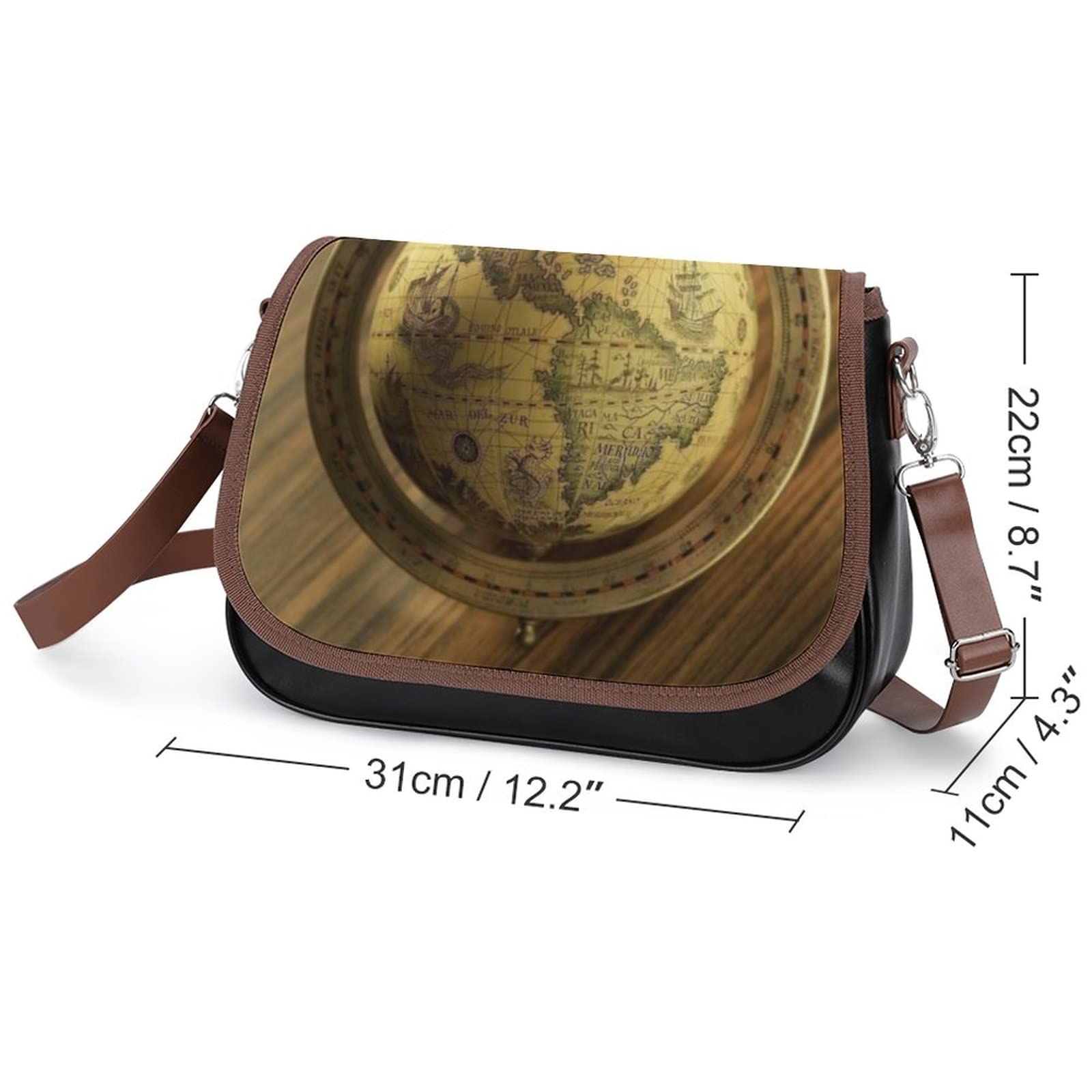 Stylish Leather Crossbody Bags for Women - Designer Shoulder Messenger Purse with Printed Flap Retro Globe Pattern | Perfect for Travel, Work & Everyday Use