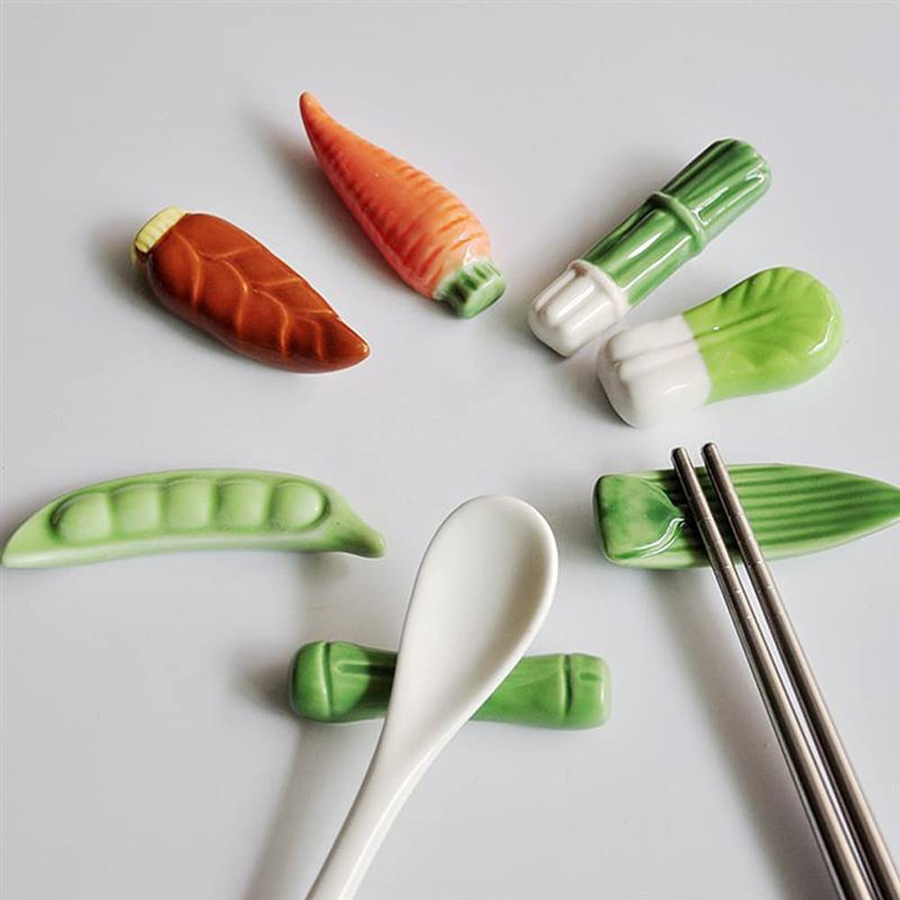 Vegetable-Themed Ceramic Chopstick Holder, Knife Stand, Spoon Rest & Fork Rack - Handcrafted Kitchen Tableware for Asian Dining & Home Decor