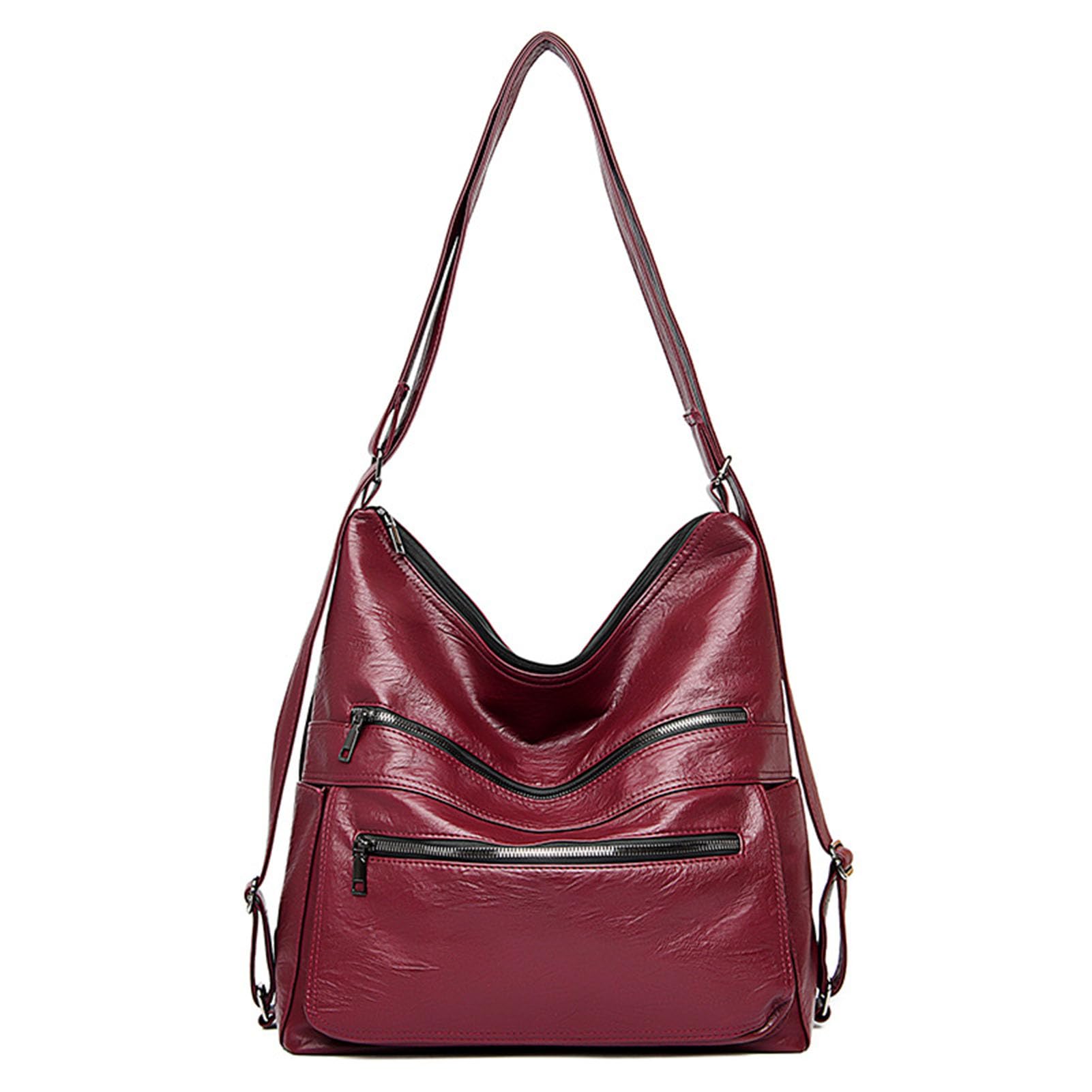 Stylish Leather Work Tote Bag for Women - Large Multifunctional Hobo Shoulder Bag & Backpack Purse (Red) | Perfect for Office, Travel & Daily Commute
