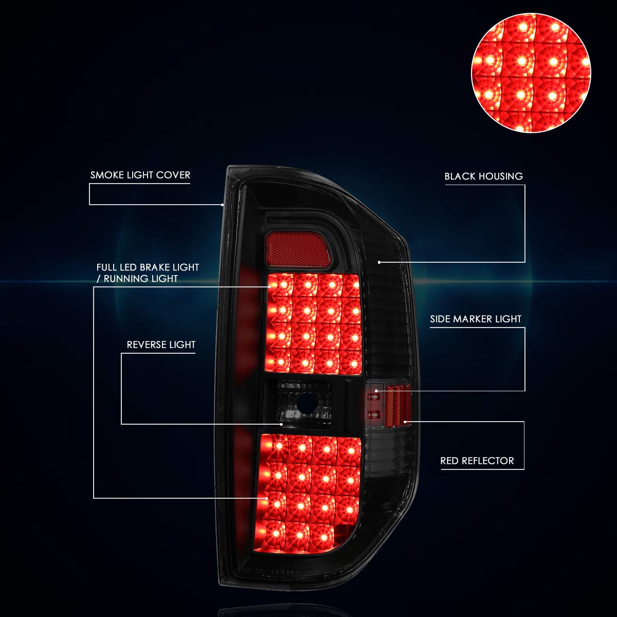 PM PERFORMOTOR Full LED Tail Lights Brake Lamps Assembly for 2014-2018 Toyota Tundra - Black Housing & Smoked Lens - Enhanced Visibility & Style for Night Driving & Off-Road Adventures