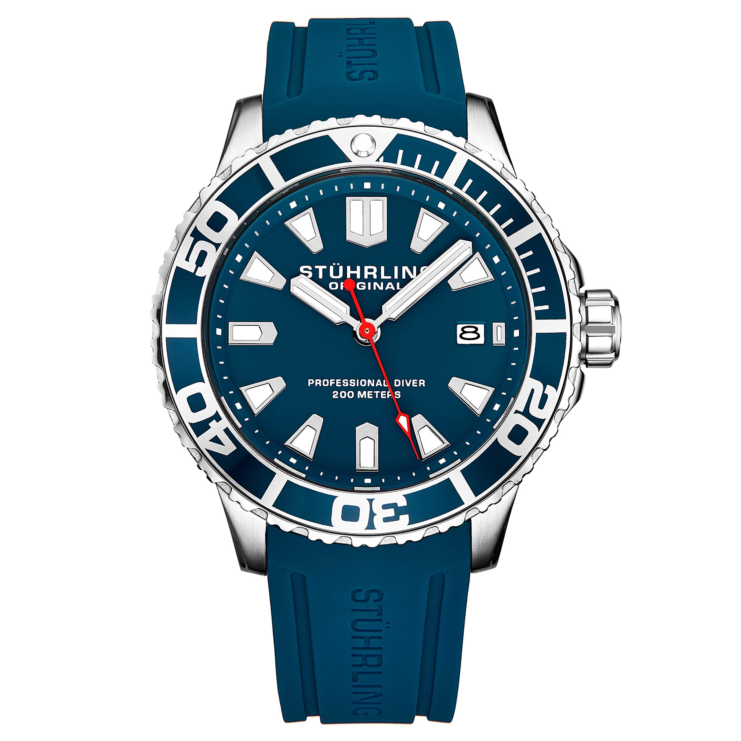Stuhrling Original Men's Pro Sport Diver Watch - 200M Water Resistant, Screw Down Crown, Rubber Strap - Perfect for Scuba Diving, Swimming & Outdoor Adventures