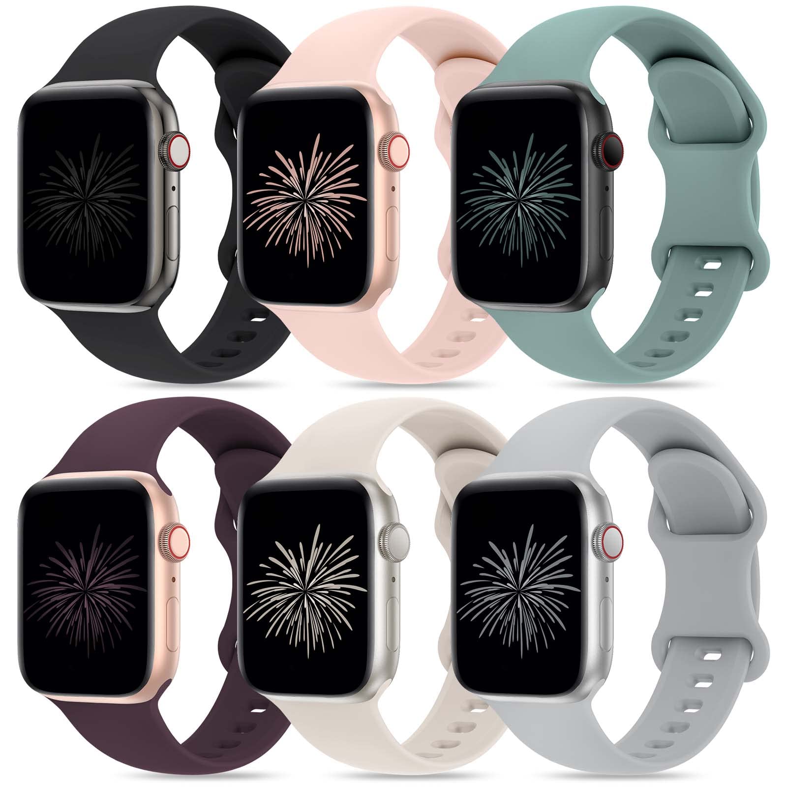 6 Pack Soft Silicone Replacement Bands for Apple Watch 38mm-49mm - Compatible with iWatch Series Ultra/8/7/6/5/4/3/2/1/SE - Sport Strap Wristband for Women & Men - Perfect for Workouts, Running & Daily Wear