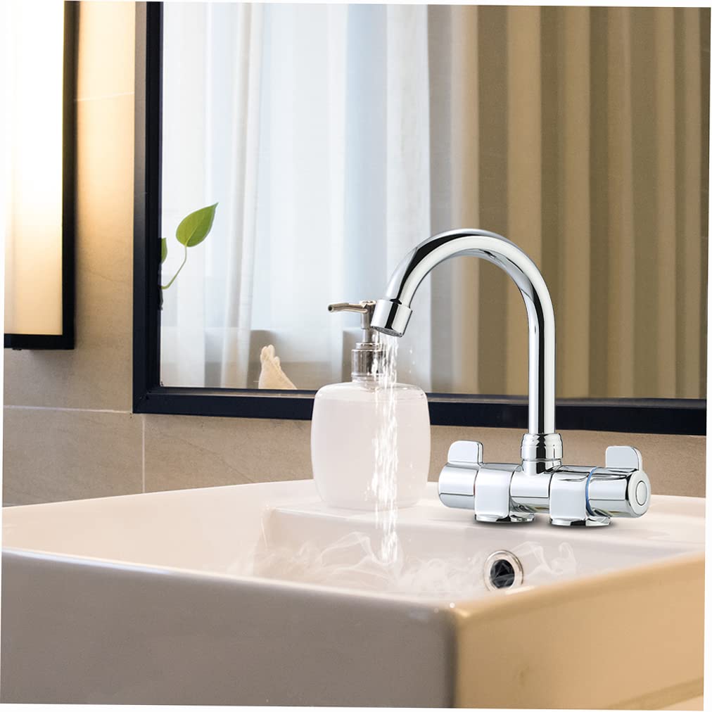 Kavolet Foldable Two Handle Kitchen Sink Faucet with Rotating Spout - Hot and Cold Water Mixer Tap in Stainless Steel for RV, Motorhome & Travel Trailer - Perfect for Compact Spaces & Outdoor Cooking