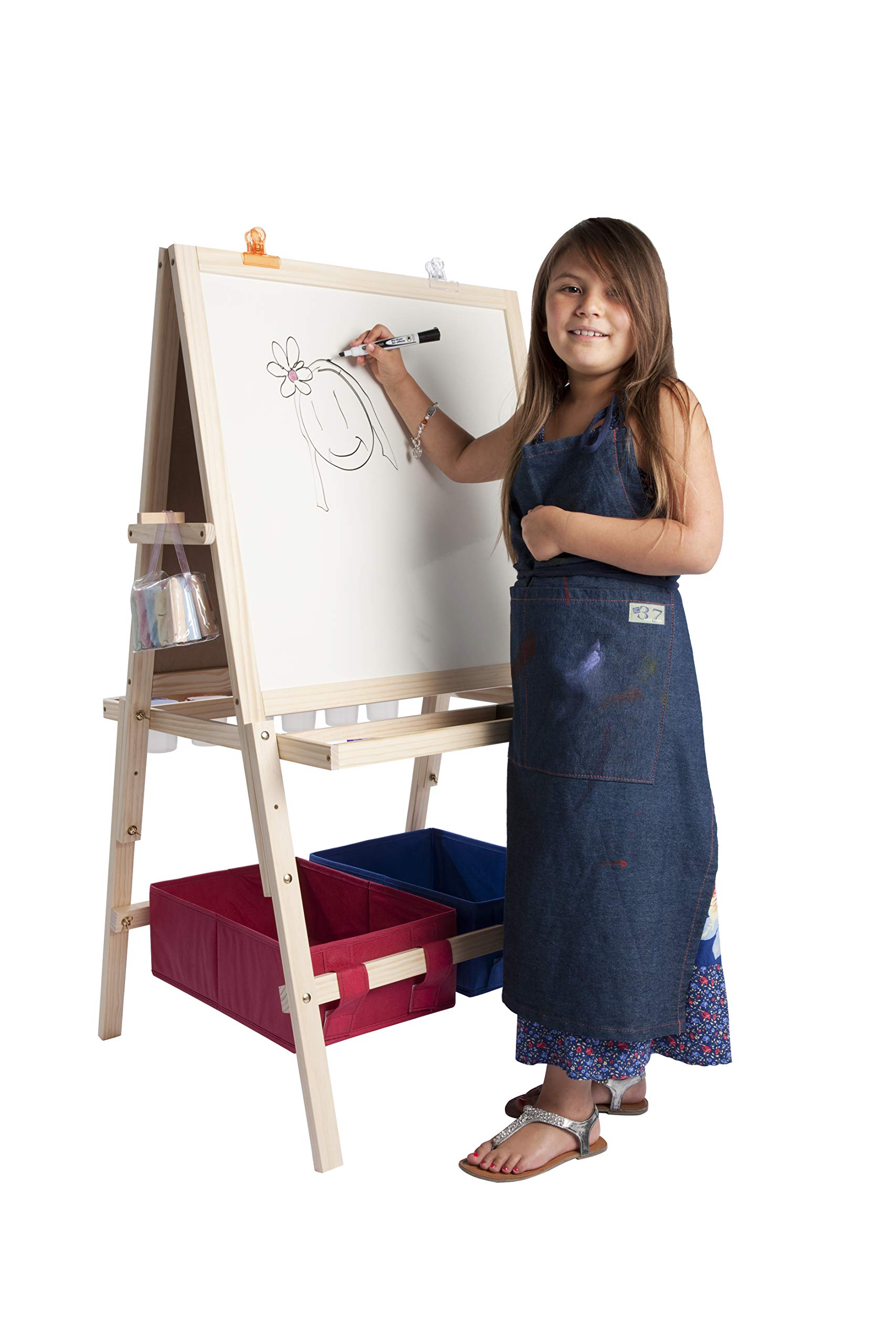 Premium Kids Wooden Art Easel with Paint Brush, Chalkboard & Dry Erase Board - Multi-Functional Children's Drawing Stand with Storage Bins - Perfect for Home, Classroom & Creative Play - Light Wood Finish