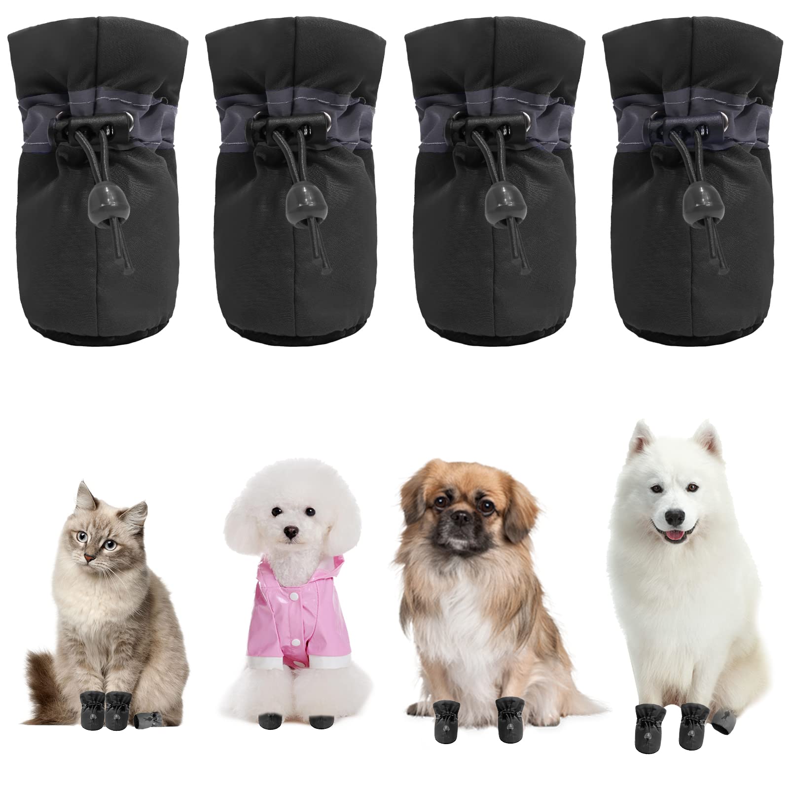 **CALHNNA Anti-Slip Dog Boots - Winter Snow Paw Protectors for Small & Medium Dogs & Puppies - Waterproof Pet Shoes for Outdoor Walking, Hiking & Cold Weather**