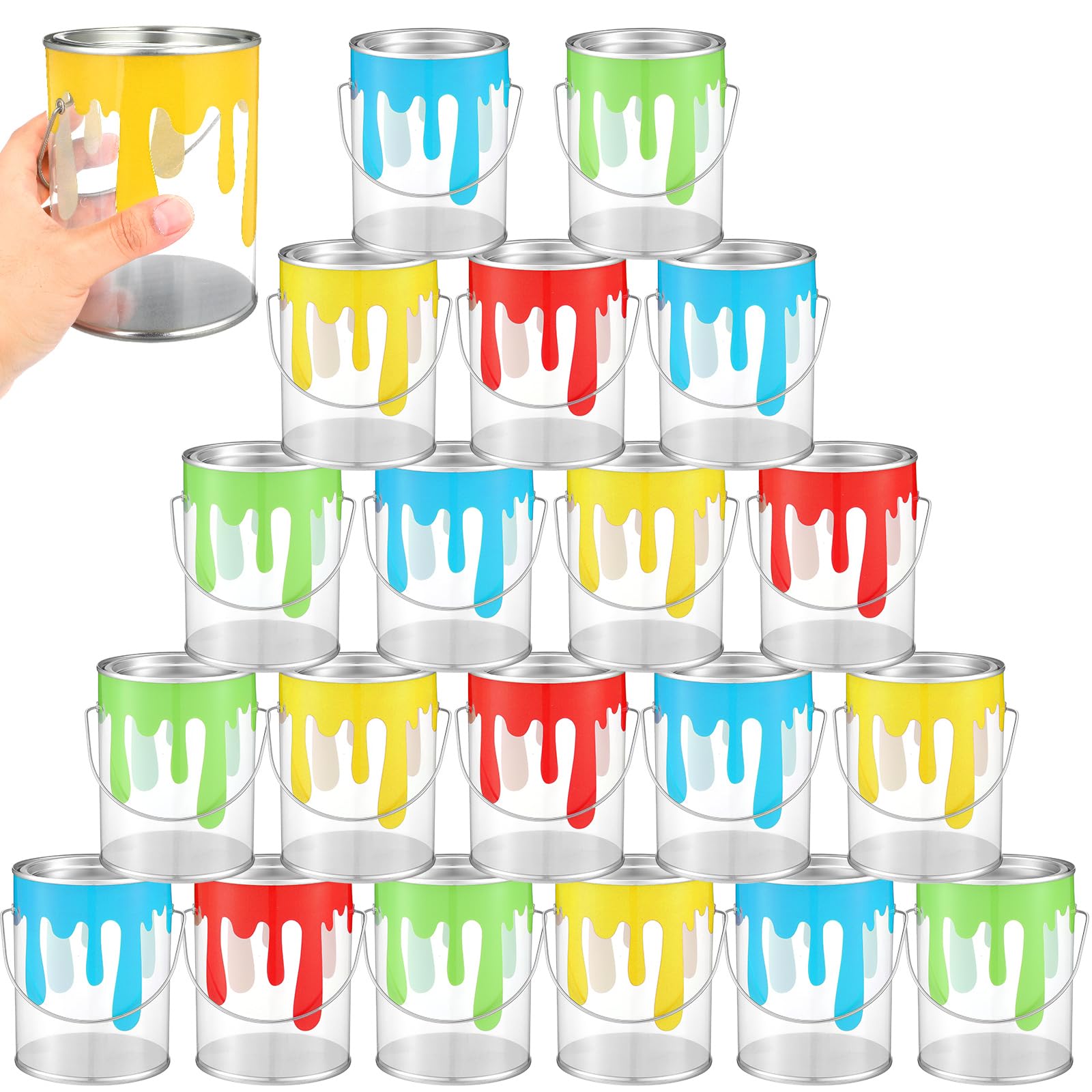 Rtteri 24 Pack Colorful 5 Inch Empty Paint Buckets with Metal Lids - Perfect for Kids Birthday Parties, Paint Themed Events, Candy Favors & DIY Crafts