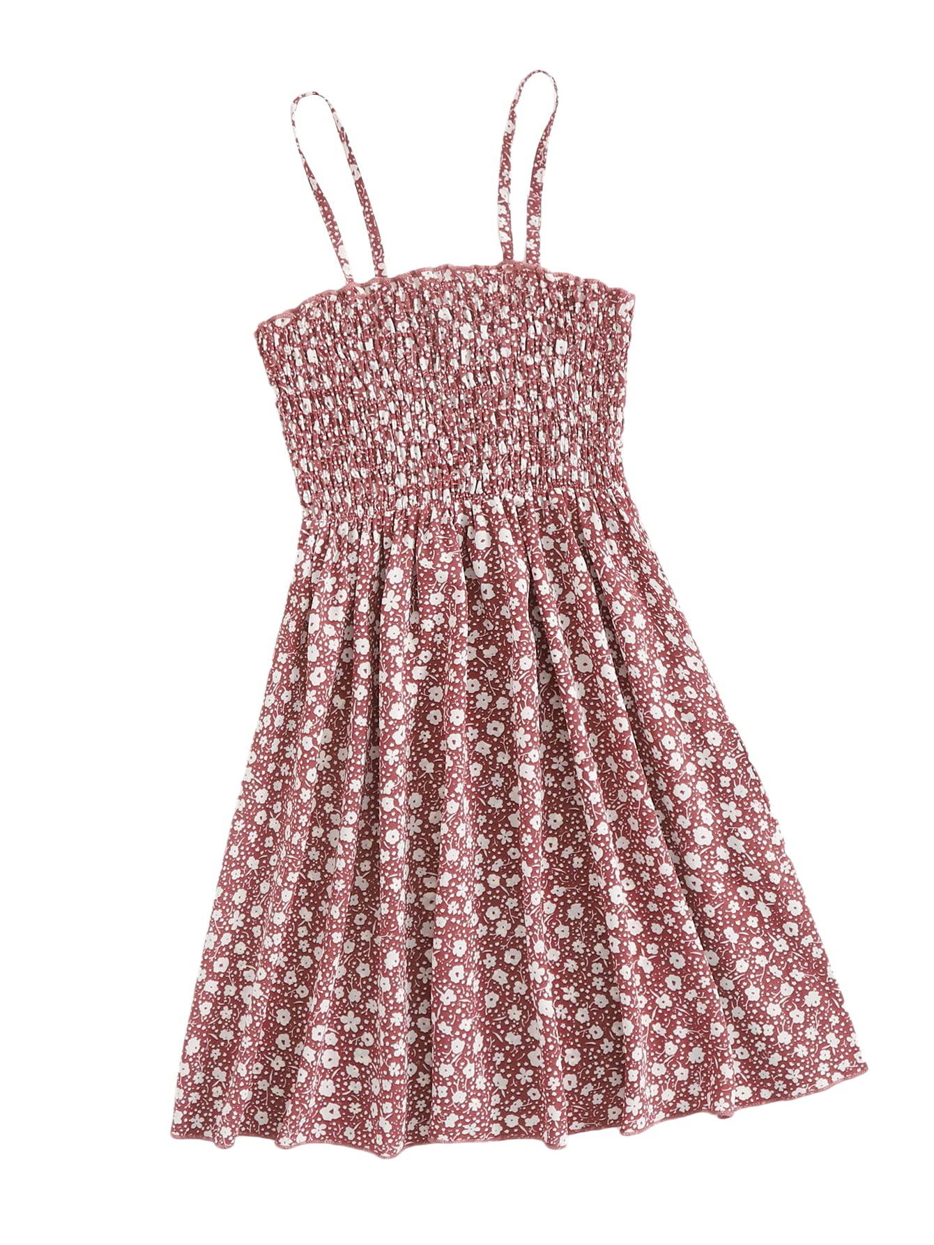 WDIRARA Girls Floral Print Sleeveless Ruffled A-Line Cami Dress - Summer Casual Sundress for Beach, Party & Outdoor Activities