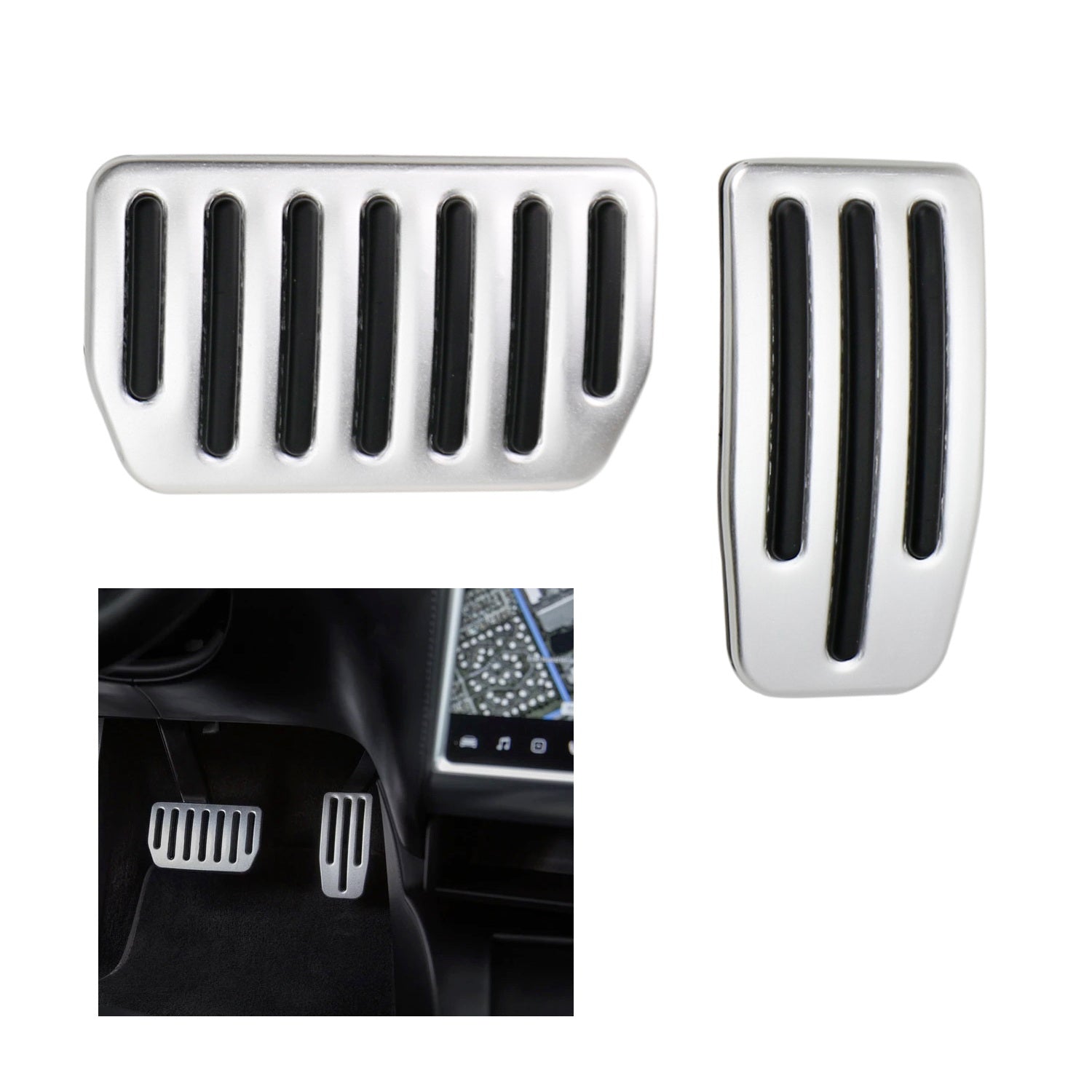2-Piece Silver Accelerator and Brake Pedal Covers for Tesla Model S (2012+) & Model X (2015+) - Non-Slip Grip, Enhanced Driving Comfort, Easy Installation for Sports Cars and Luxury Vehicles