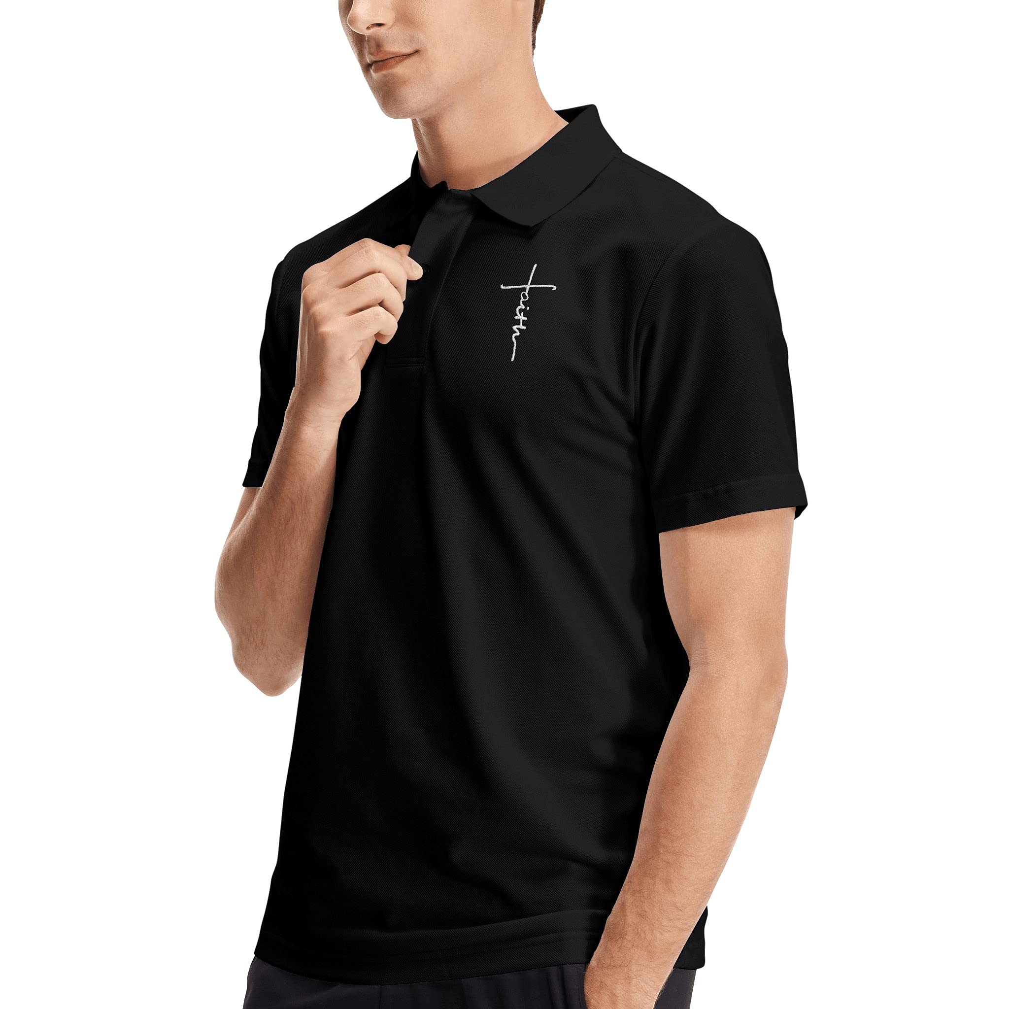 Faith-Inspired Jesus Christ Embroidery Logo Polo T-Shirt for Men - Religious Christian Short Sleeve Summer Tee - Perfect for Church, Bible Study & Everyday Worship