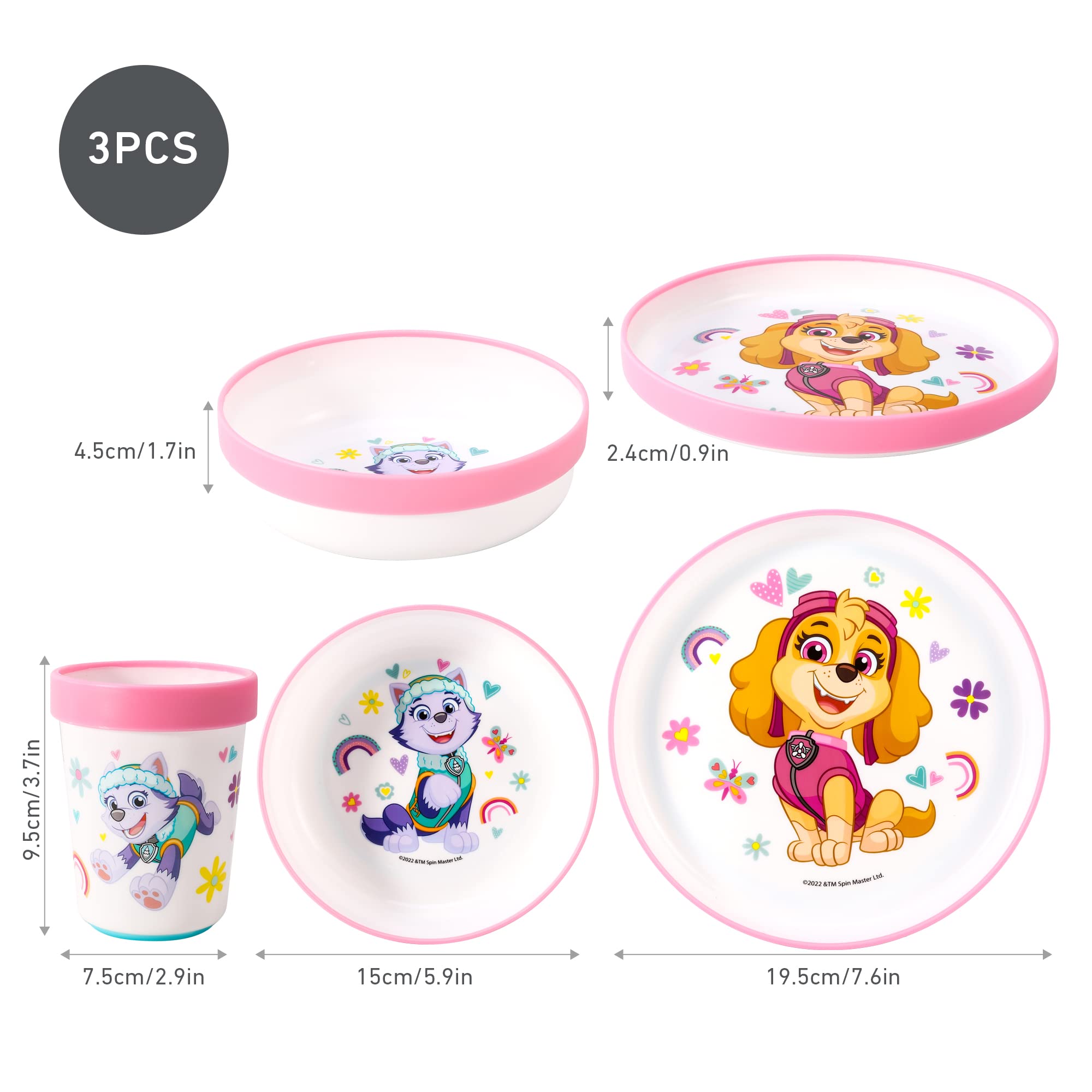 Paw Patrol 3-Piece Reusable Kids Dinnerware Set - Bicolor Plate, Bowl & Cup | Durable Premium Tableware for Toddlers | Perfect for Home, School & Picnics