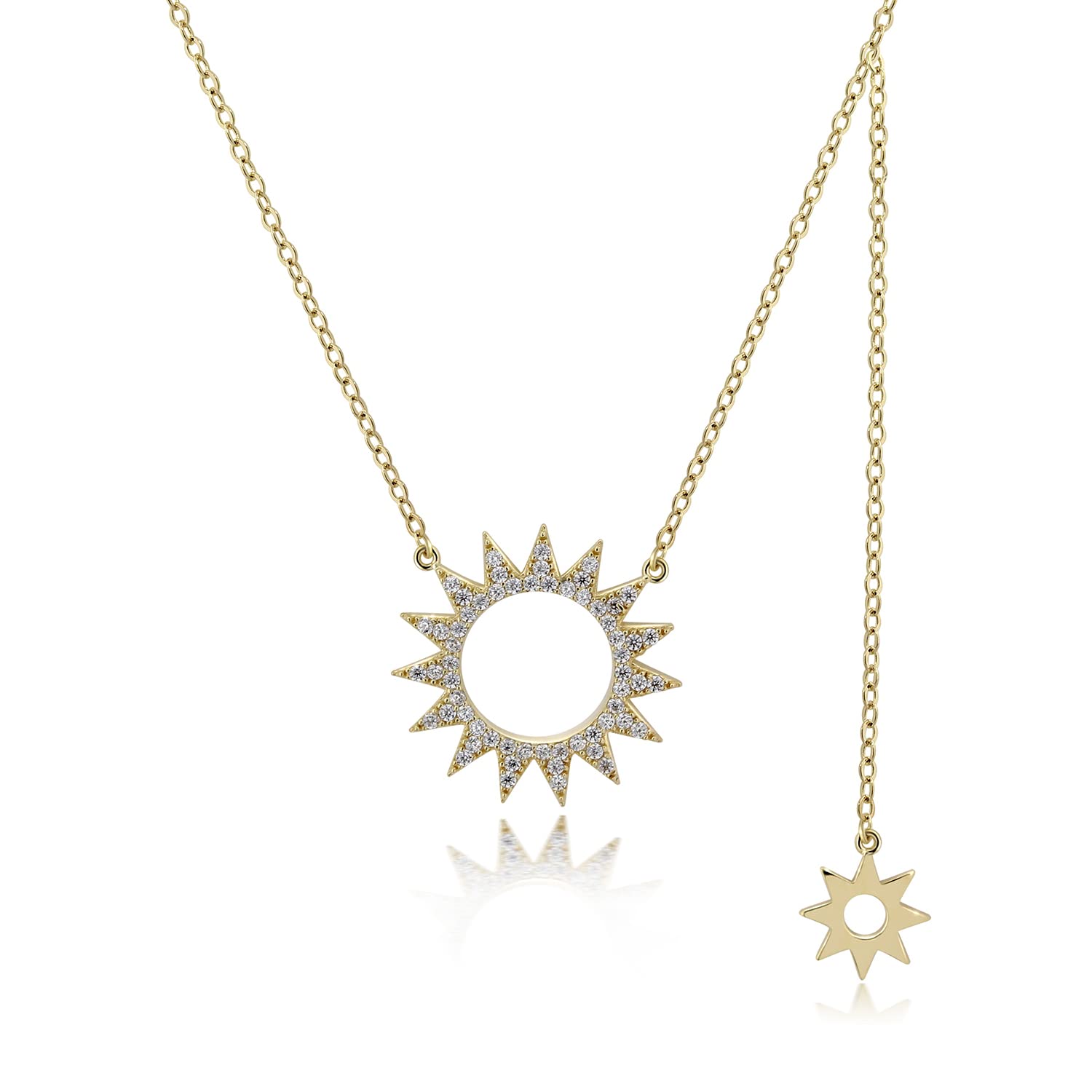 925 Sterling Silver Sun Choker Necklace for Women - Gold Plated Sun Pendant Lariat Necklace, Dainty Layering Jewelry Gift for Birthday, Anniversary & Everyday Wear