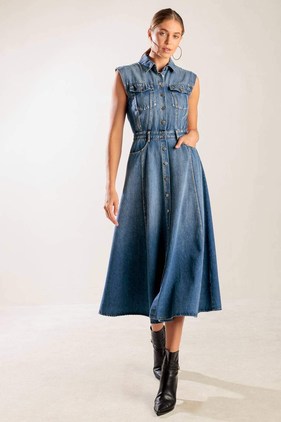Stylish Denim Midi Dress for Women - Casual Summer Beach Outfit & Boho Chic Fashion | Perfect for Vacations, Dates, and Outdoor Adventures