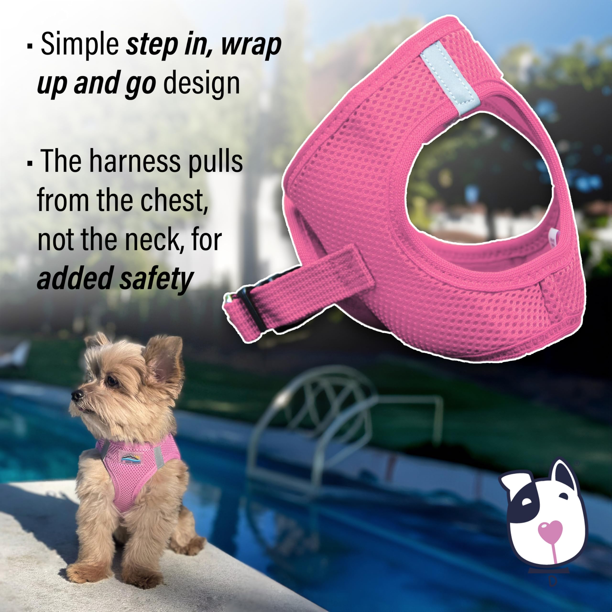 Doggie Design No-Choke Dog Harness - Breathable Mesh Polyester Pet Vest with Easy Step-in Design for Small Medium Large Dogs - Candy Pink (Size S) - Perfect for Walking, Training & Outdoor Adventures