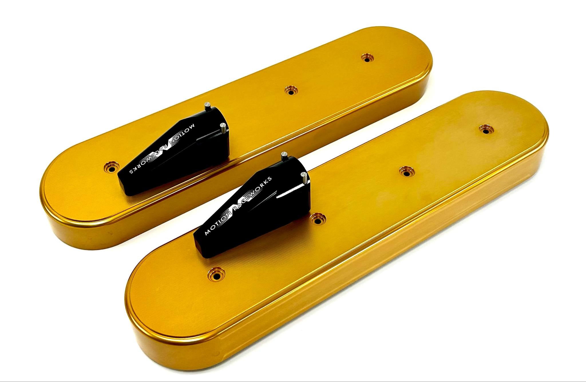 LS Xtra Clearance Race Gold Anodized Billet Valve Covers - High Performance Engine Upgrade for Hot Rods, Muscle Cars & Racing Vehicles