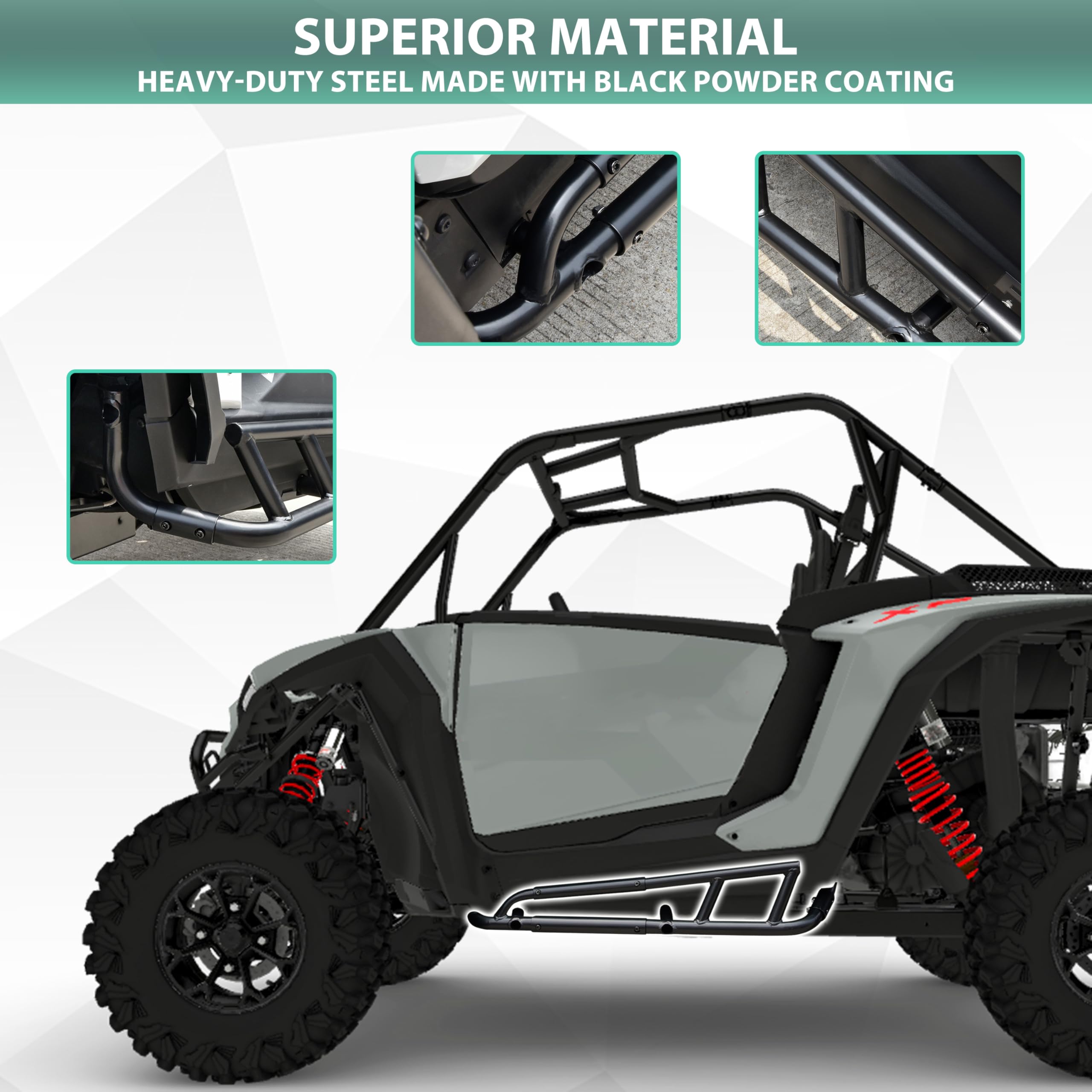 Heavy Duty Steel Black Nerf Bars Rock Sliders for Polaris RZR XP 1000 2024-2025 | Side Steps & Tree Kickers with Bumper Guard | Off-Road Protection for 2-Door UTV Accessories (Left & Right) | Perfect for Trail Riding & Rock Crawling