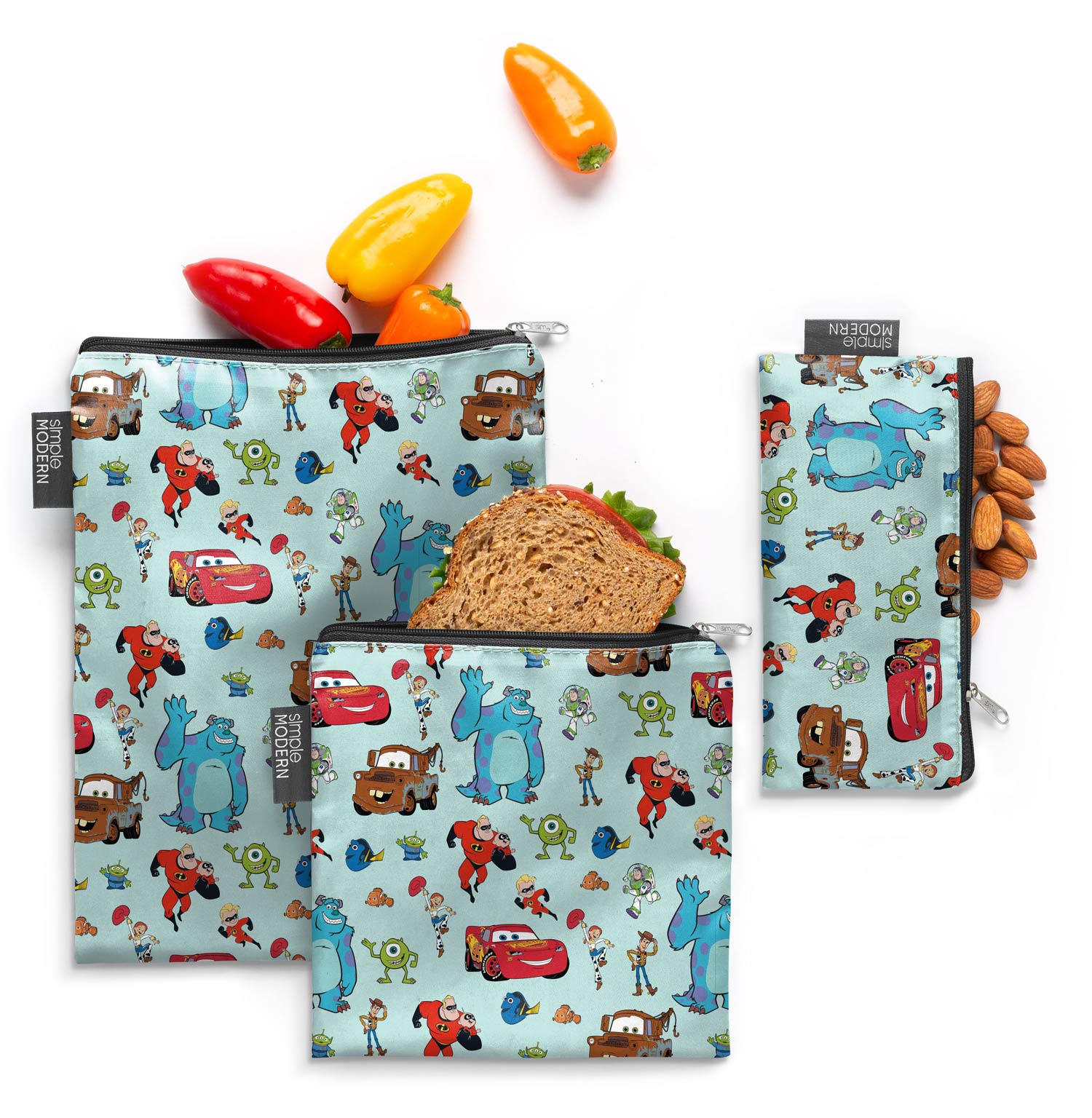 Ellie Snack Bags 3 Pack - Reusable Food Storage Bags for Kids Lunch, Snacks, Fruits - BPA Free, Leak Proof, Eco-Friendly Sandwich Bags - Perfect for School, Picnics, Travel & On-the-Go Meals