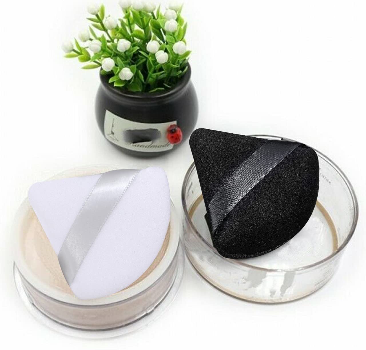 2PCS Washable Triangle Powder Puff - Soft Makeup Sponge for Foundation & Cosmetic Blending, Reusable Wet/Dry Beauty Blenders (Black & White) - Perfect for Liquid, Cream & Powder Makeup Application