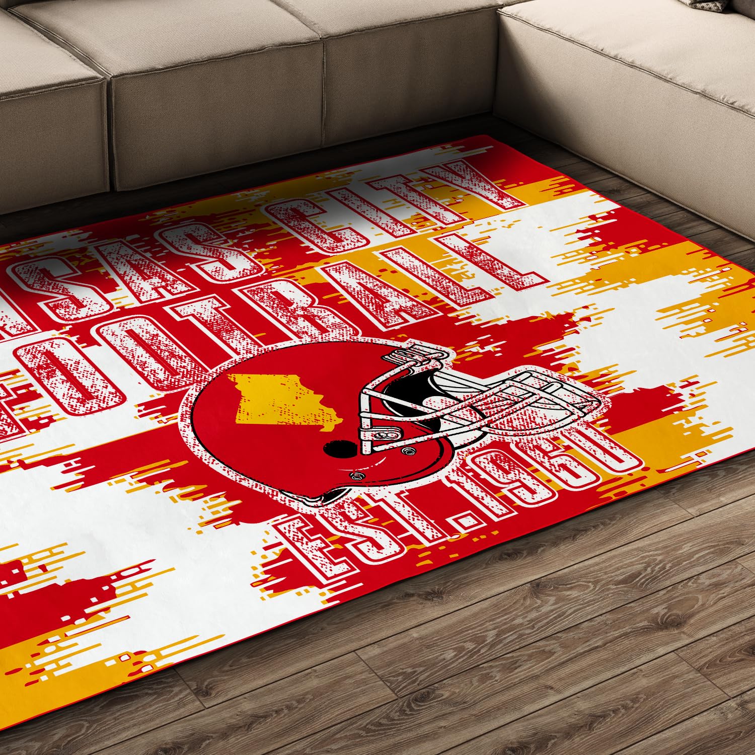 Kansas City Chiefs Football Area Rug - 6x9 Non-Slip Machine Washable Carpet for Living Room, Bedroom & Man Cave Decor - Perfect for Sports Fans and Game Day Gatherings